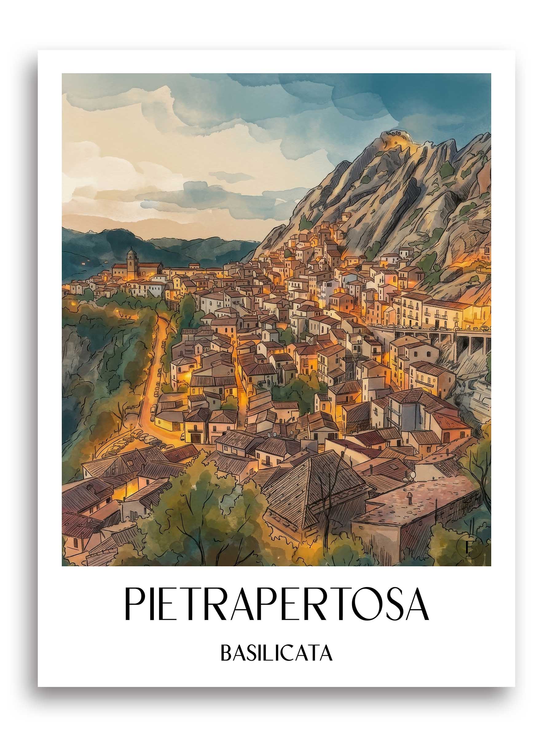 Pietrapertosa Poster - Basilikata - Italien Kunstdruck - Aquarell von A4 bis A1