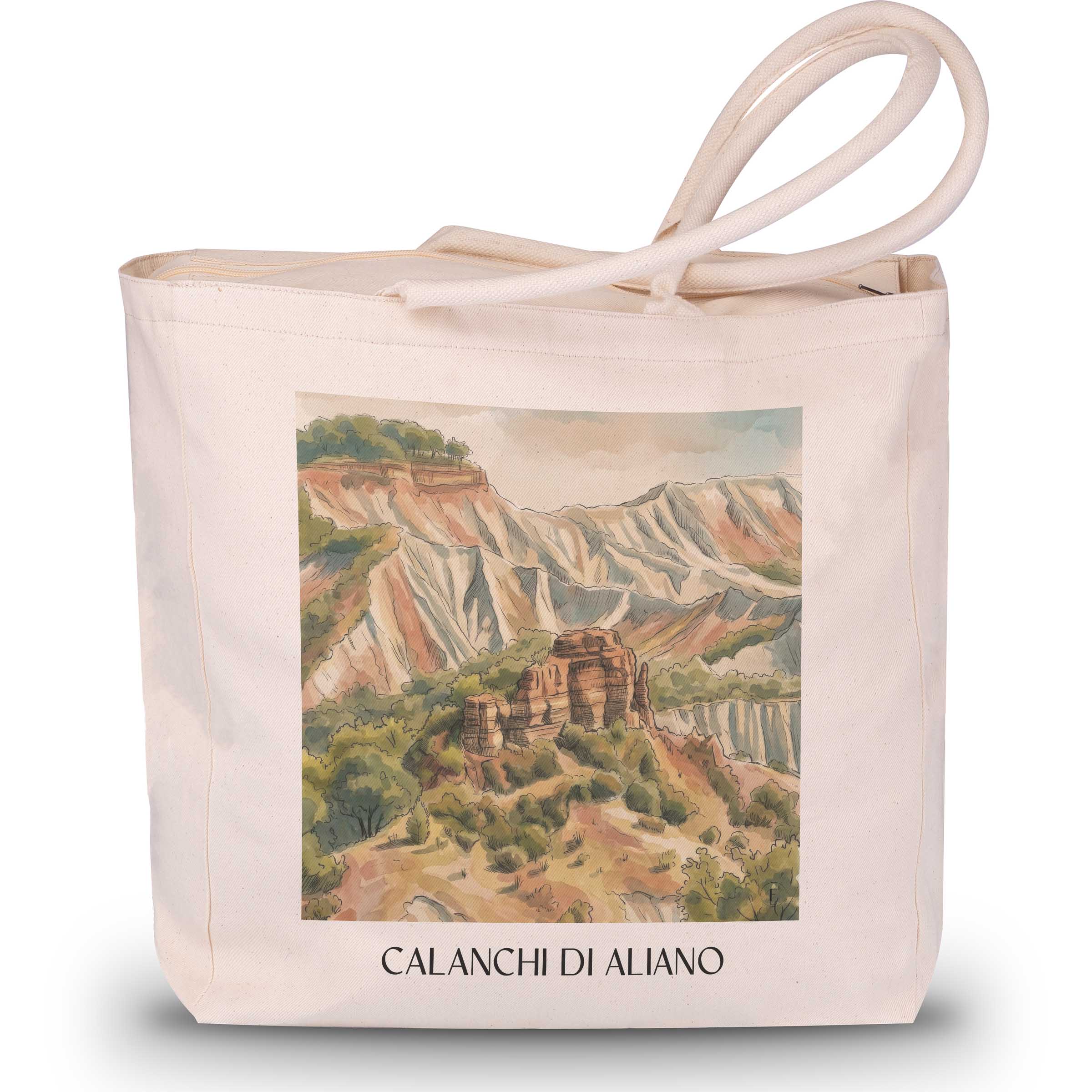 Calanchi di Aliano Shopping Tasche - Basilikata - Italien Tote Bag - Einkaufstasche im Aquarell Stil