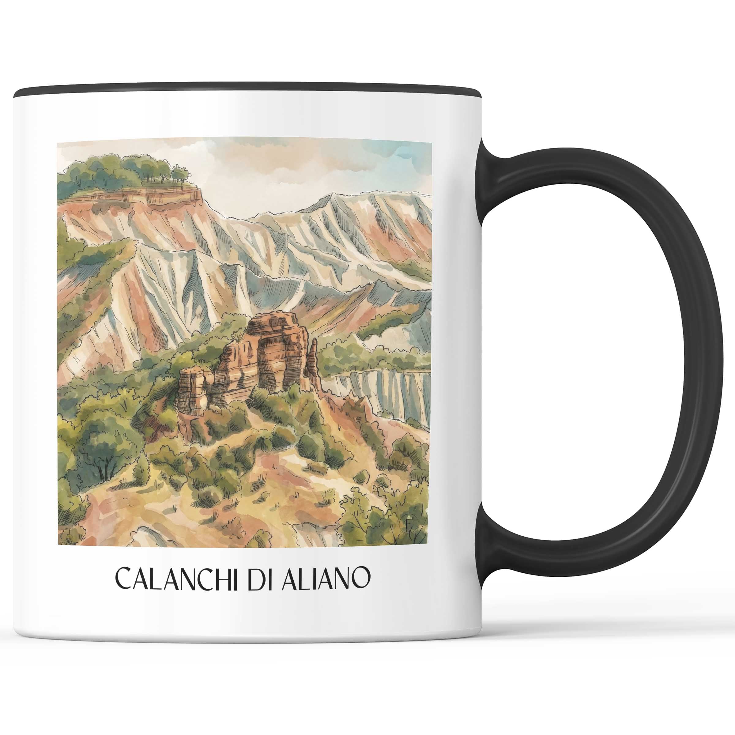 Calanchi di Aliano Kaffeebecher - Basilikata - Italien Becher - Kaffeetasse im Aquarell Stil