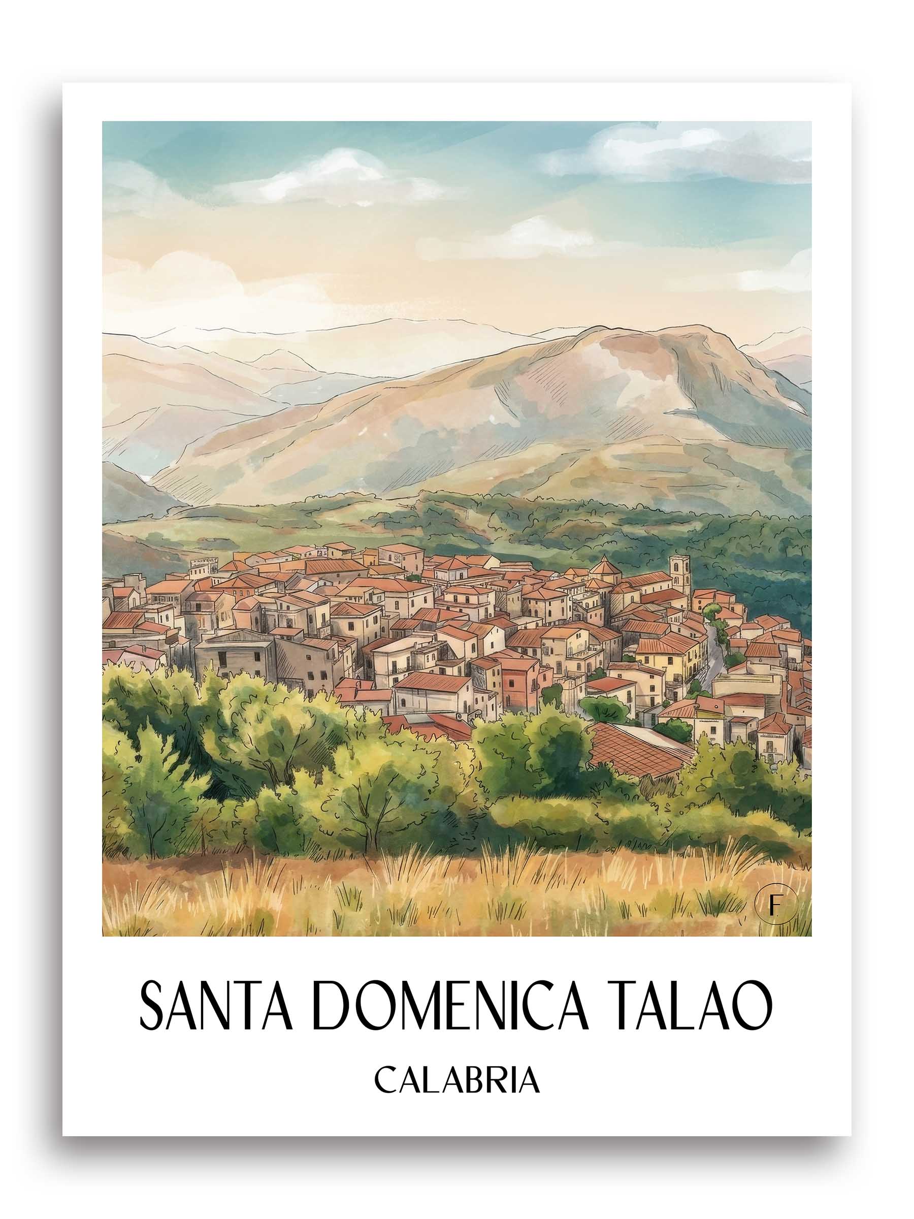 Santa Domenica Talao Poster - Kalabrien - Italien Kunstdruck - Aquarell von A4 bis A1