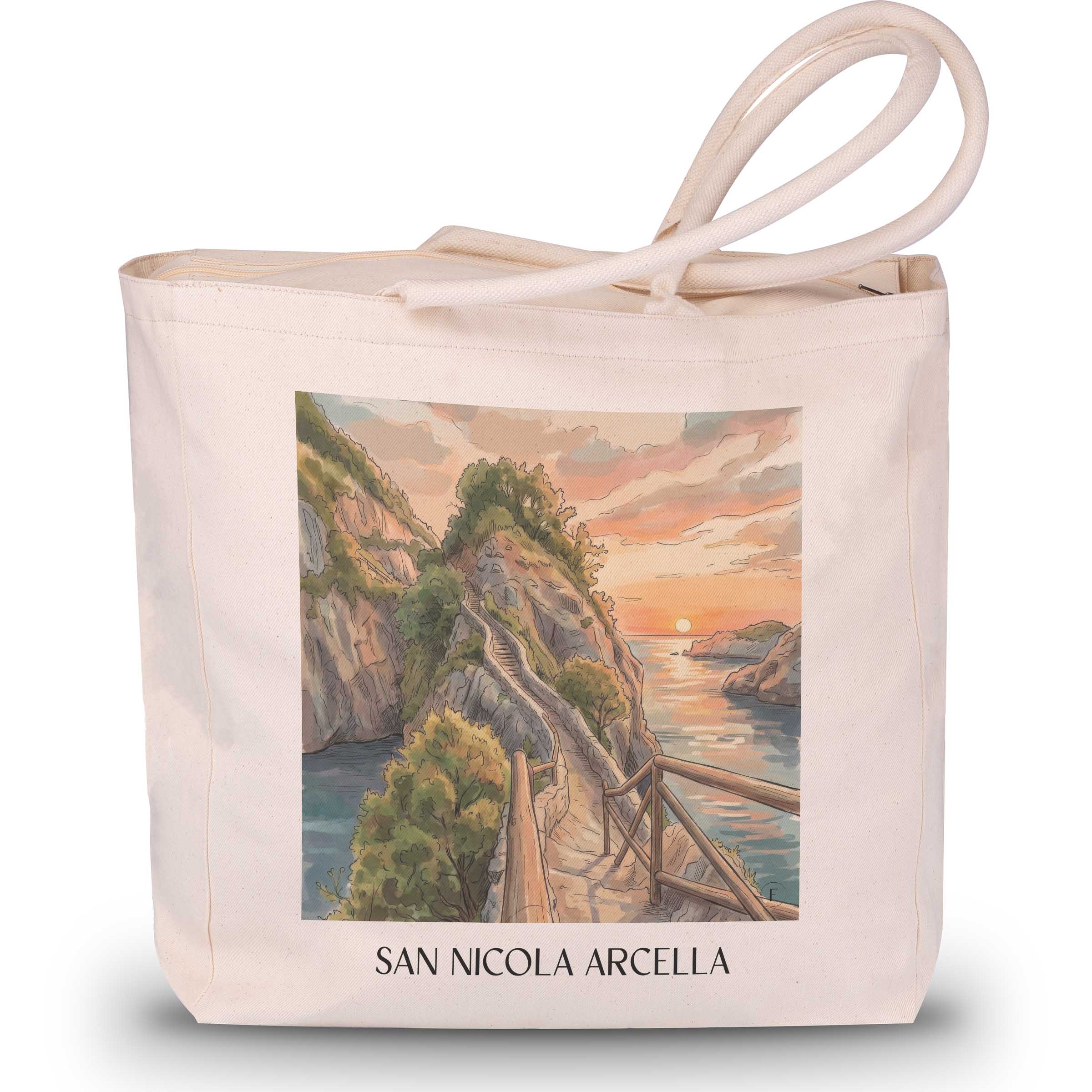San Nicola Arcella Shopping Tasche - Kalabrien - Italien Tote Bag - Einkaufstasche im Aquarell Stil