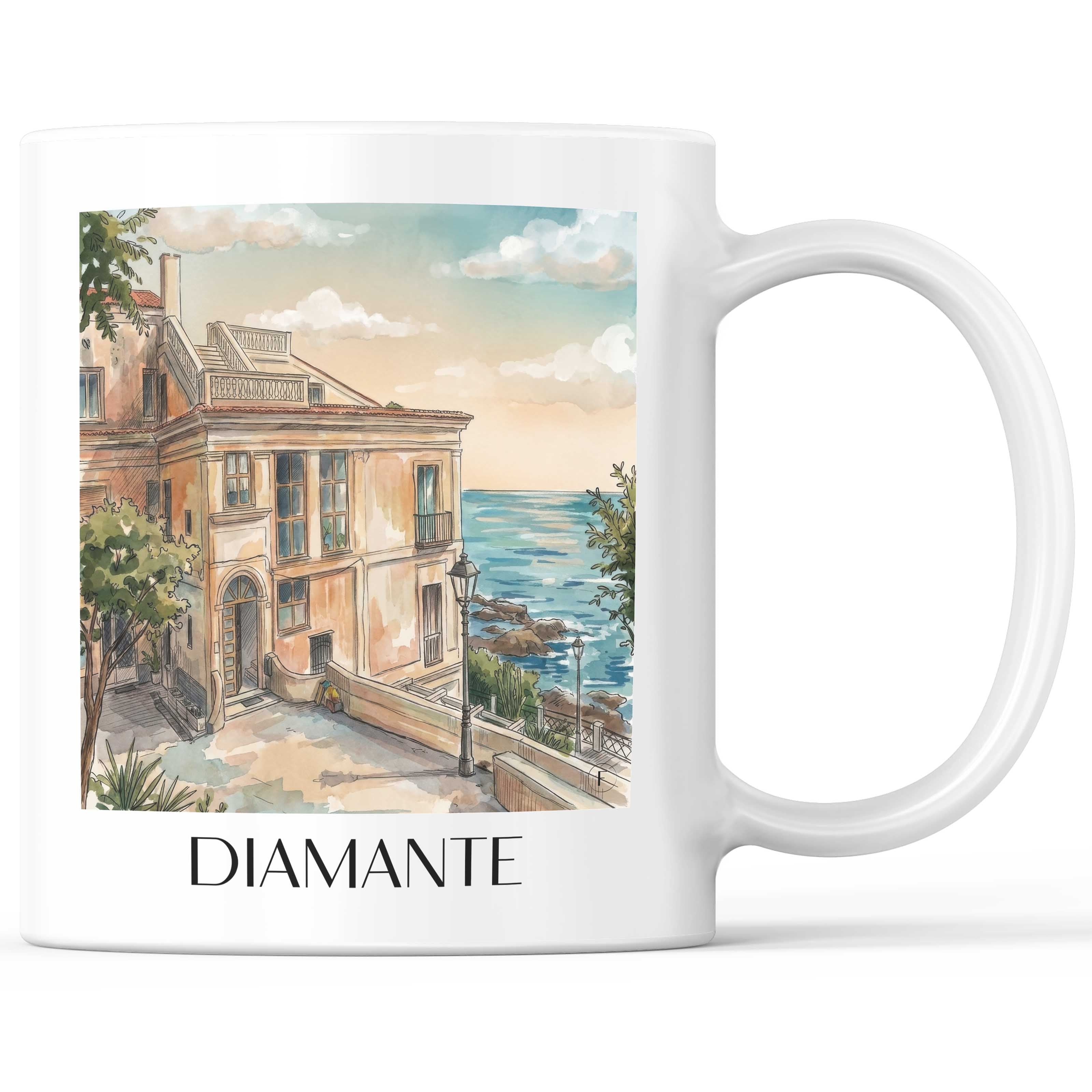 Diamante Kaffeebecher - Kalabrien - Italien Becher - Kaffeetasse im Aquarell Stil
