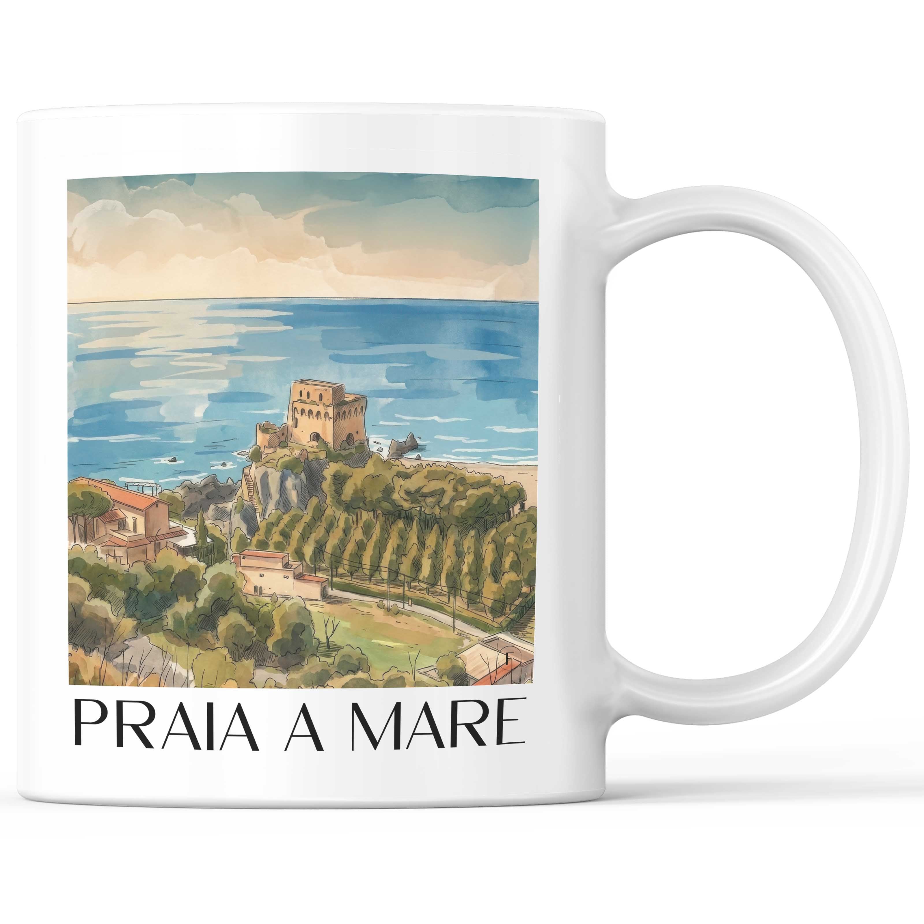 Praia a Mare Kaffeebecher - Kalabrien - Italien Becher - Kaffeetasse im Aquarell Stil
