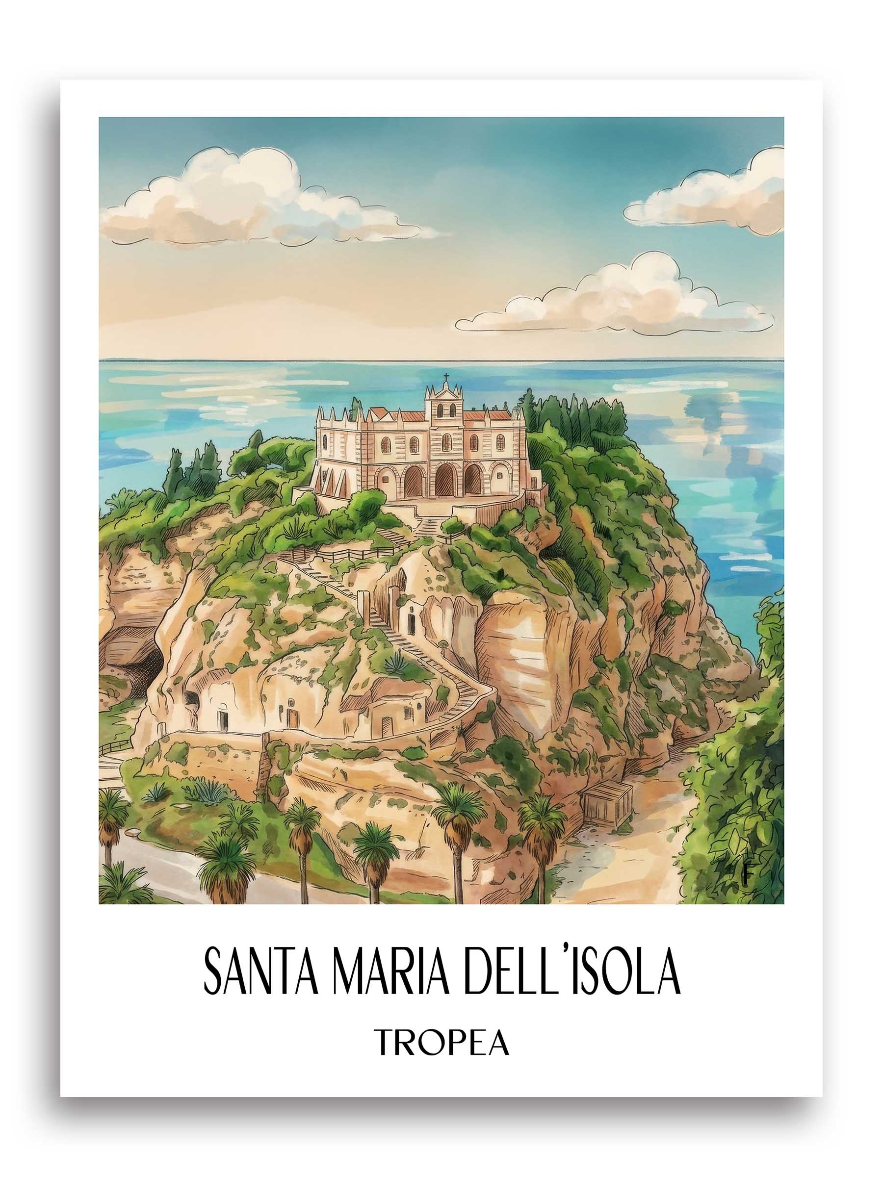 Santa Maria dell´Isola Poster - Tropea - Italien Kunstdruck - Aquarell von A4 bis A1