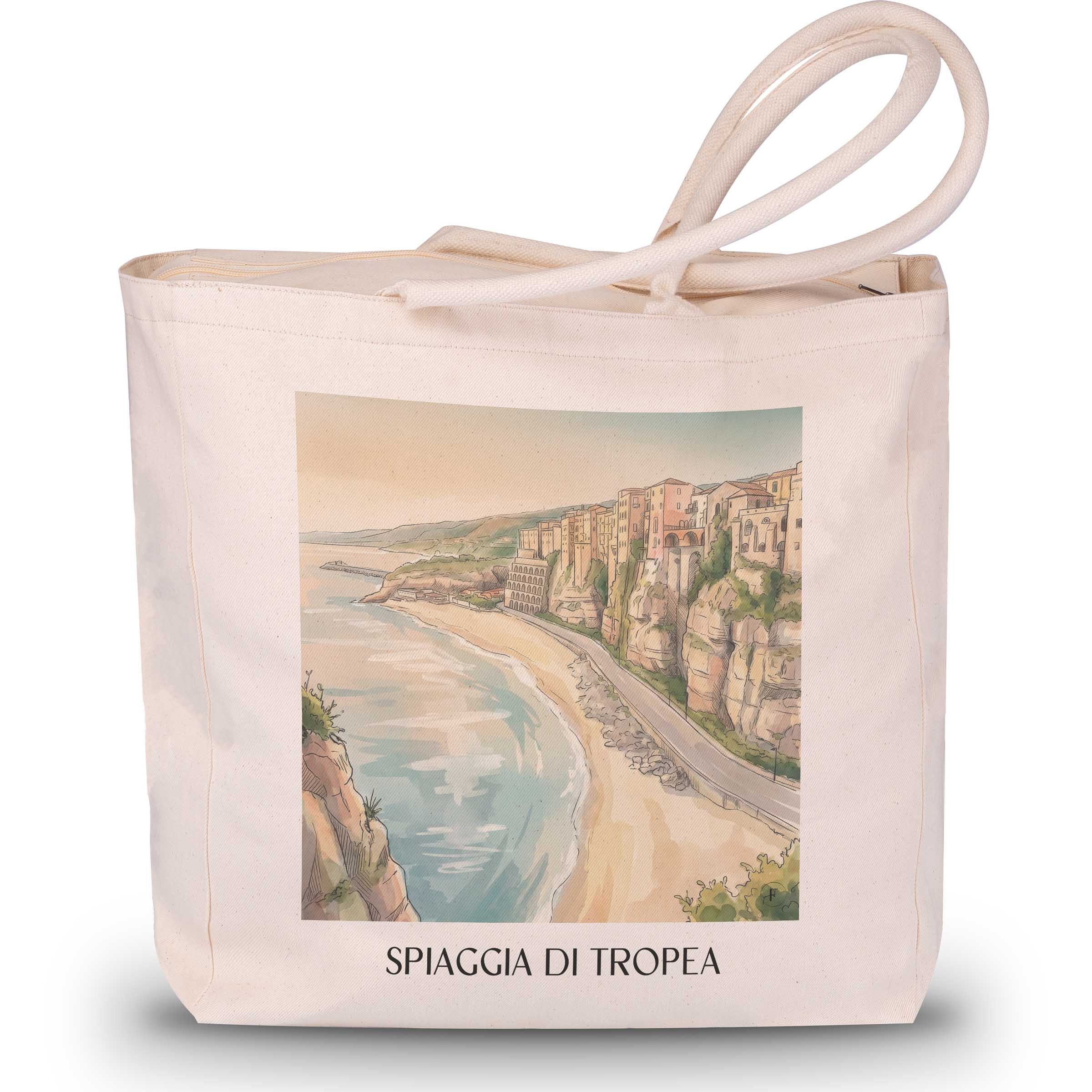 Spiaggia di Tropea Shopping Tasche - Kalabrien - Italien Tote Bag - Einkaufstasche im Aquarell Stil
