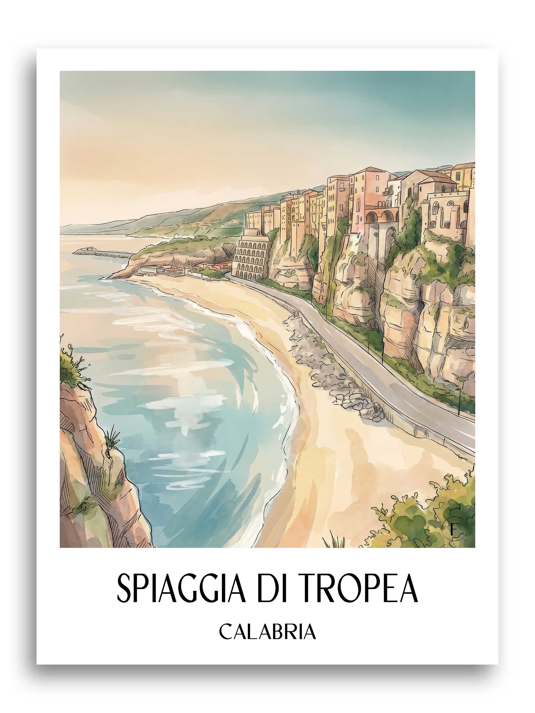 Spiaggia di Tropea Poster - Kalabrien - Italien Kunstdruck - Aquarell von A4 bis A1