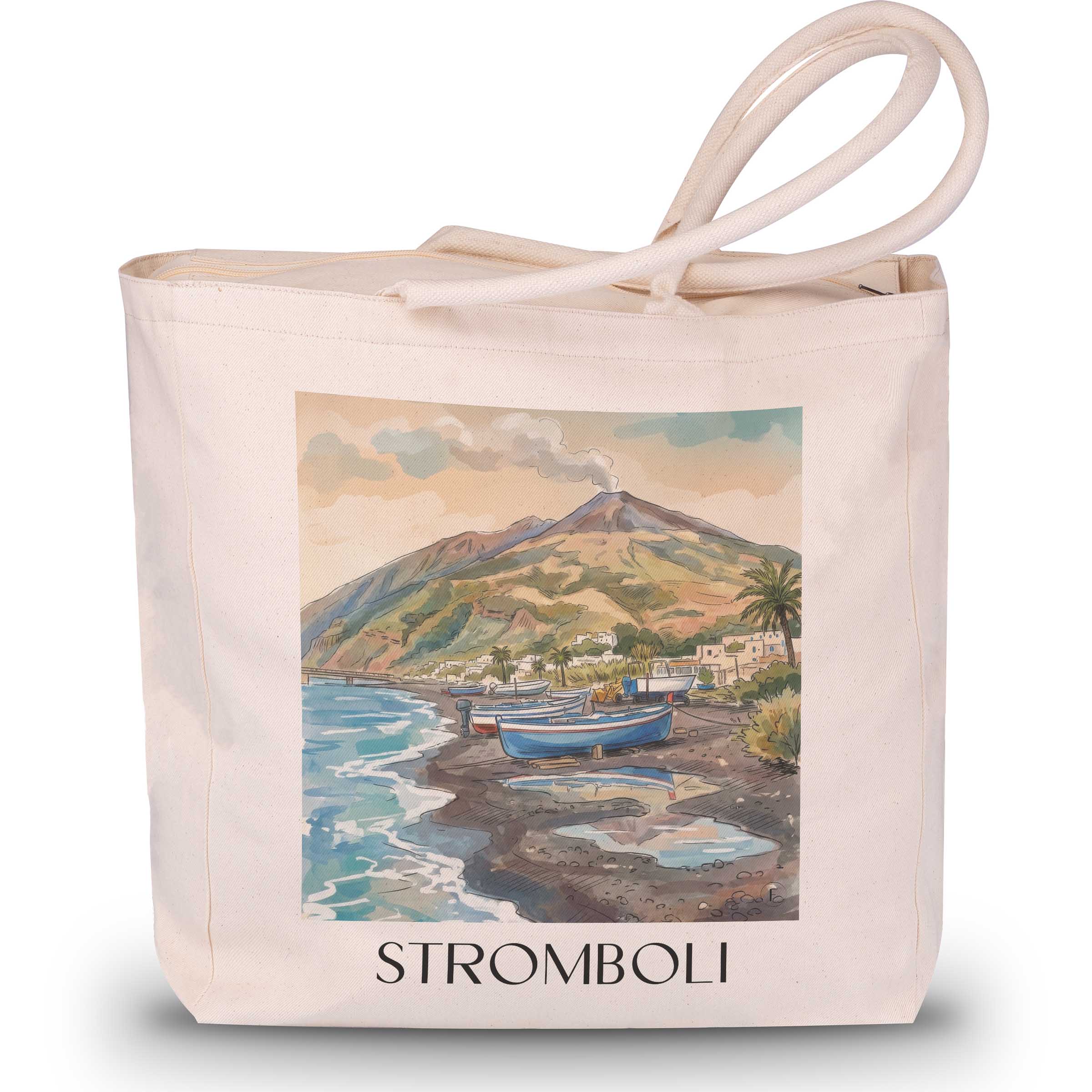stromboli-italien-italien-einkaufstasche-aquarell