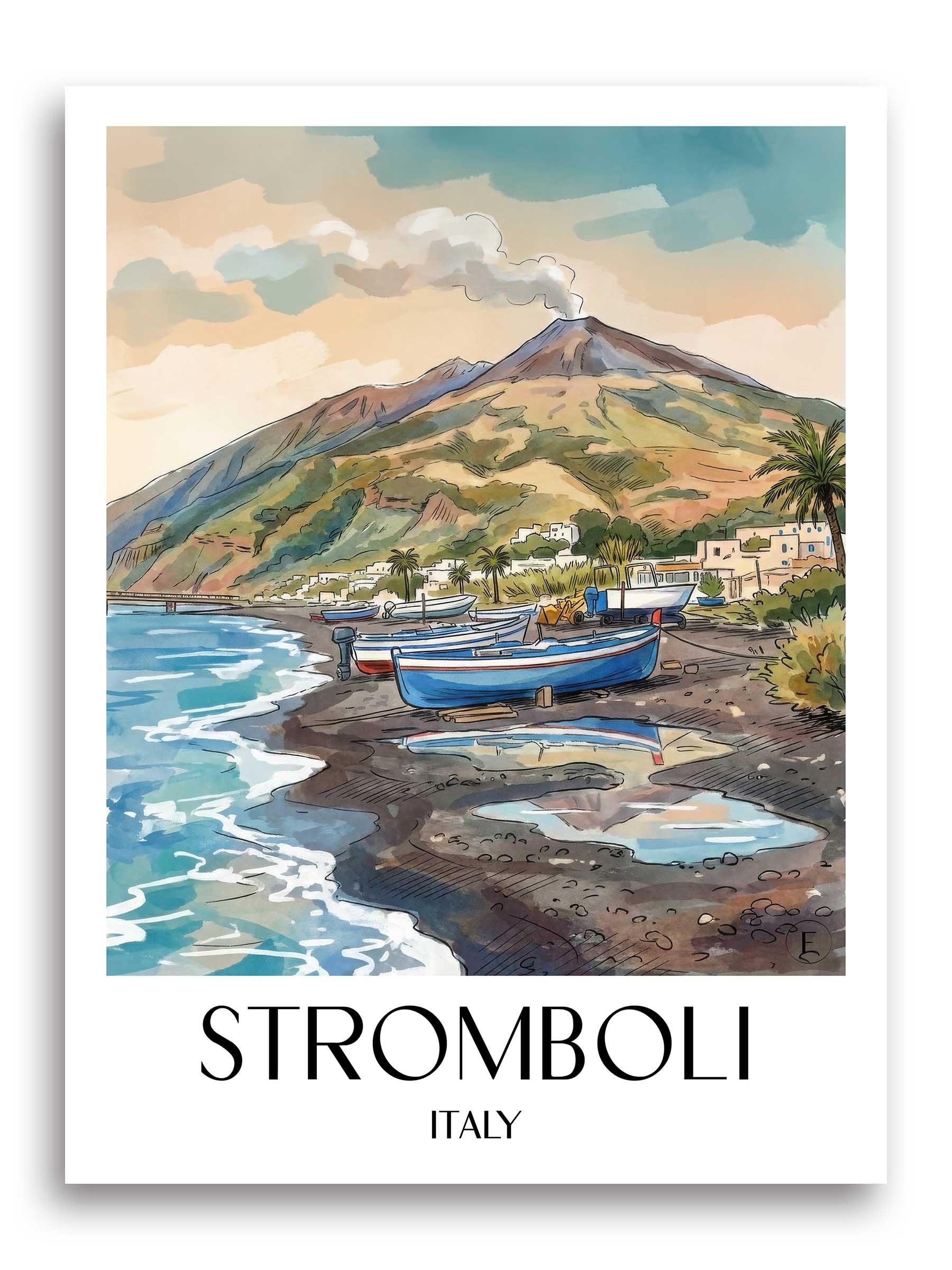 Stromboli Poster - Italien - Italien Kunstdruck - Aquarell von A4 bis A1