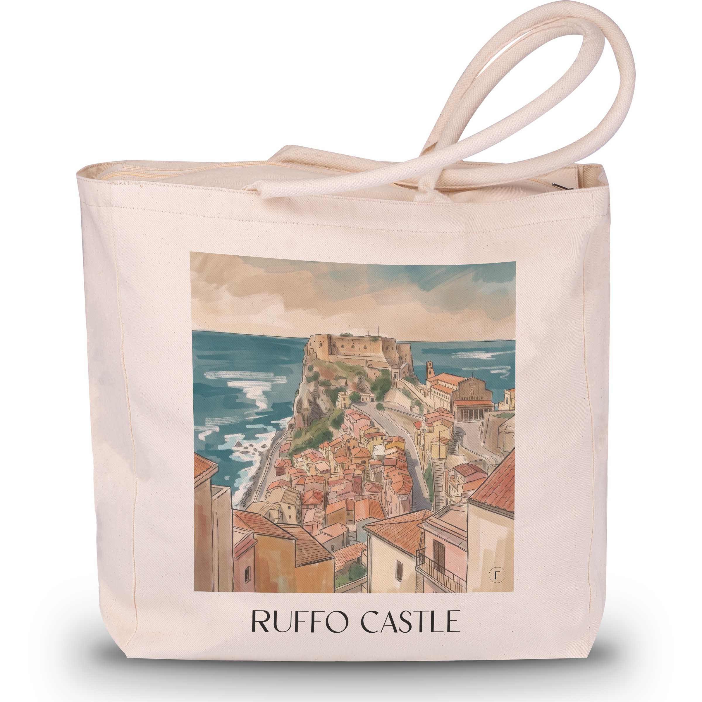 Burg Ruffo Shopping Tasche - Scilla - Italien Tote Bag - Einkaufstasche im Aquarell Stil