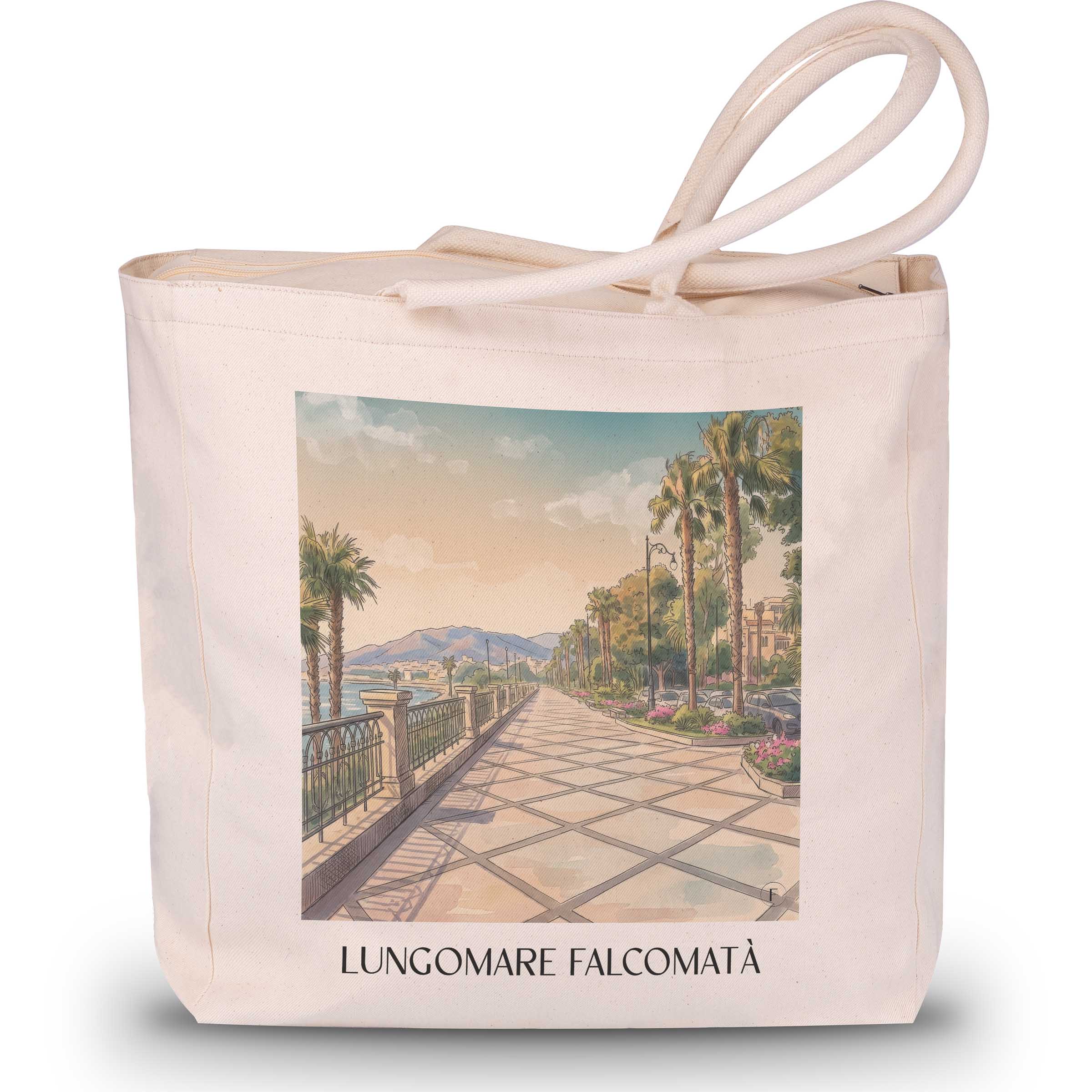 Lungomare Falcomatà Shopping Tasche - Reggio Calabria - Italien Tote Bag - Einkaufstasche im Aquarell Stil