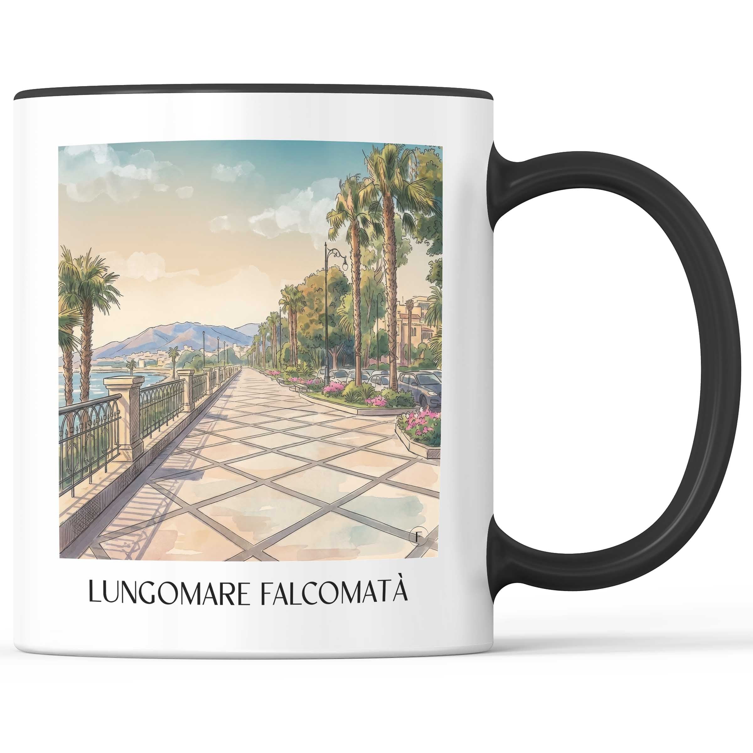 Lungomare Falcomatà Kaffeebecher - Reggio Calabria - Italien Becher - Kaffeetasse im Aquarell Stil