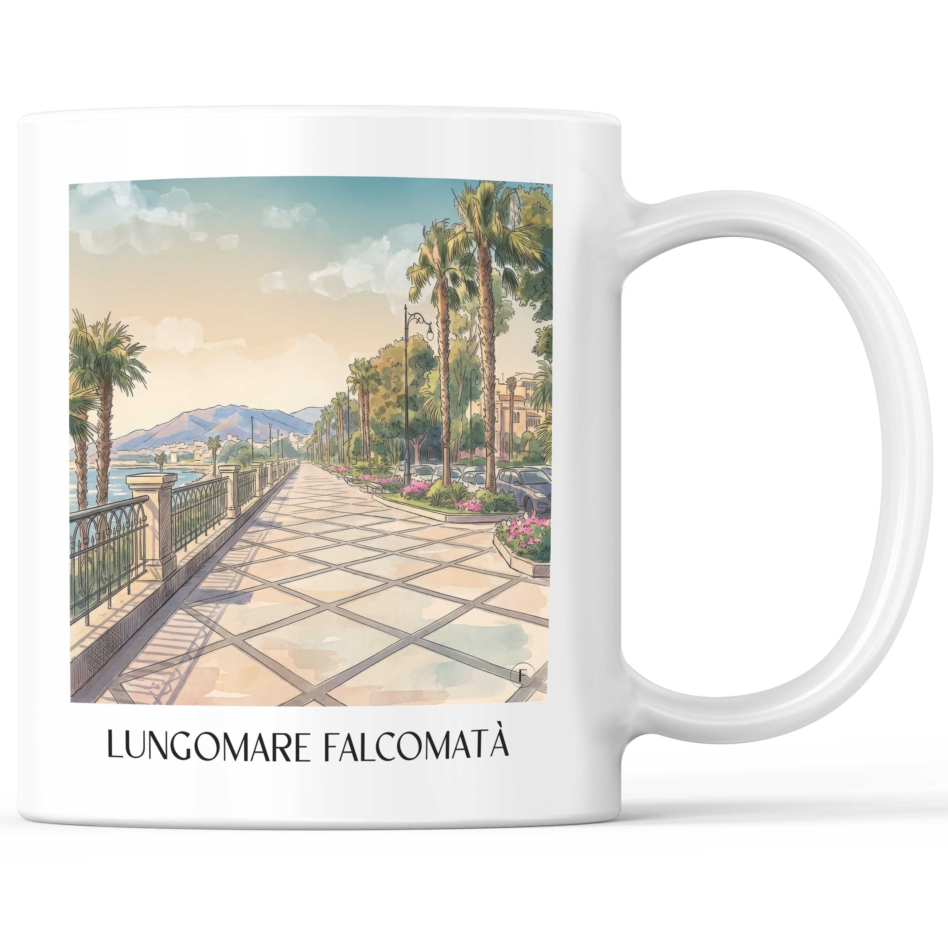 Lungomare Falcomatà Kaffeebecher - Reggio Calabria - Italien Becher - Kaffeetasse im Aquarell Stil