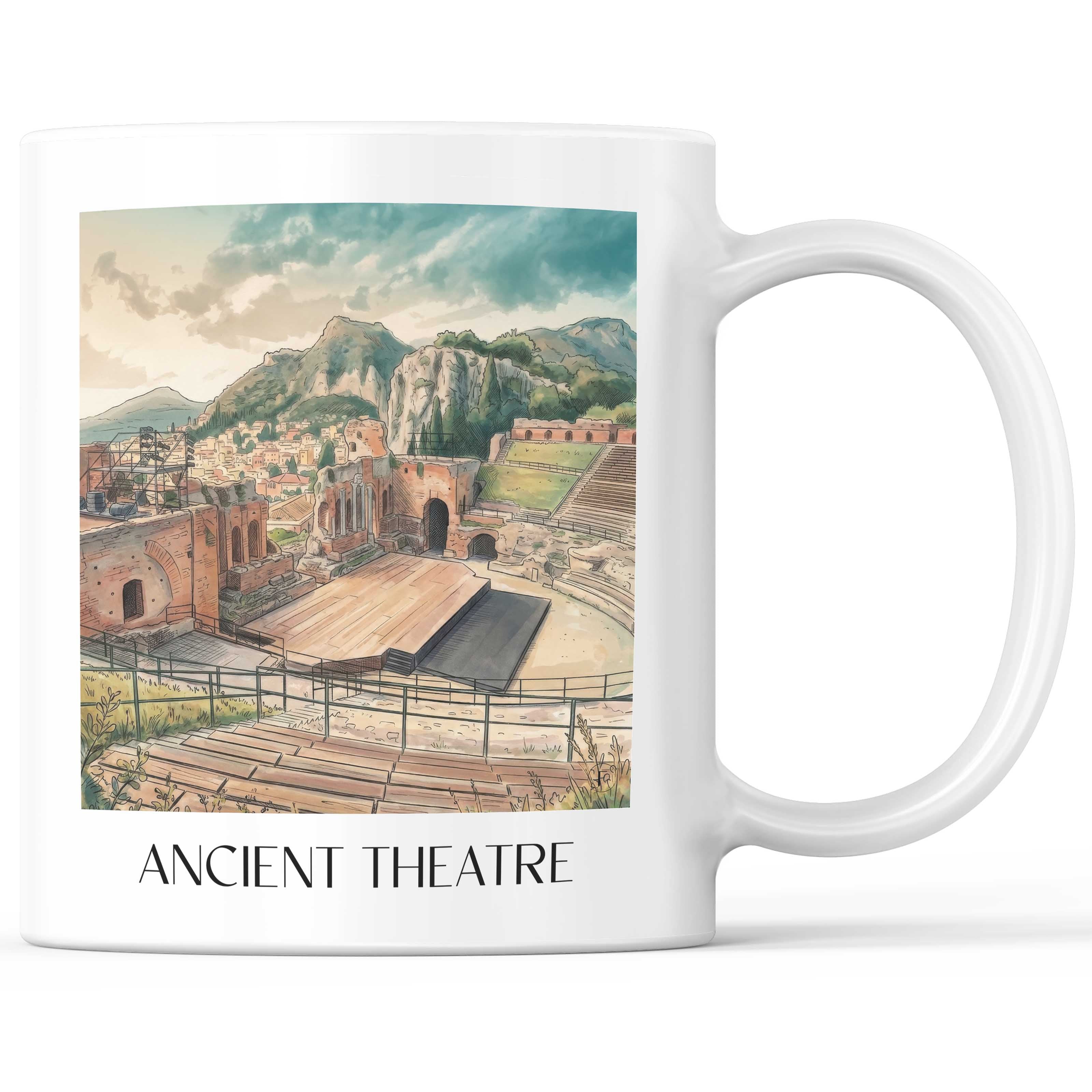 Antikes Theater Kaffeebecher - Taormina - Italien Becher - Kaffeetasse im Aquarell Stil