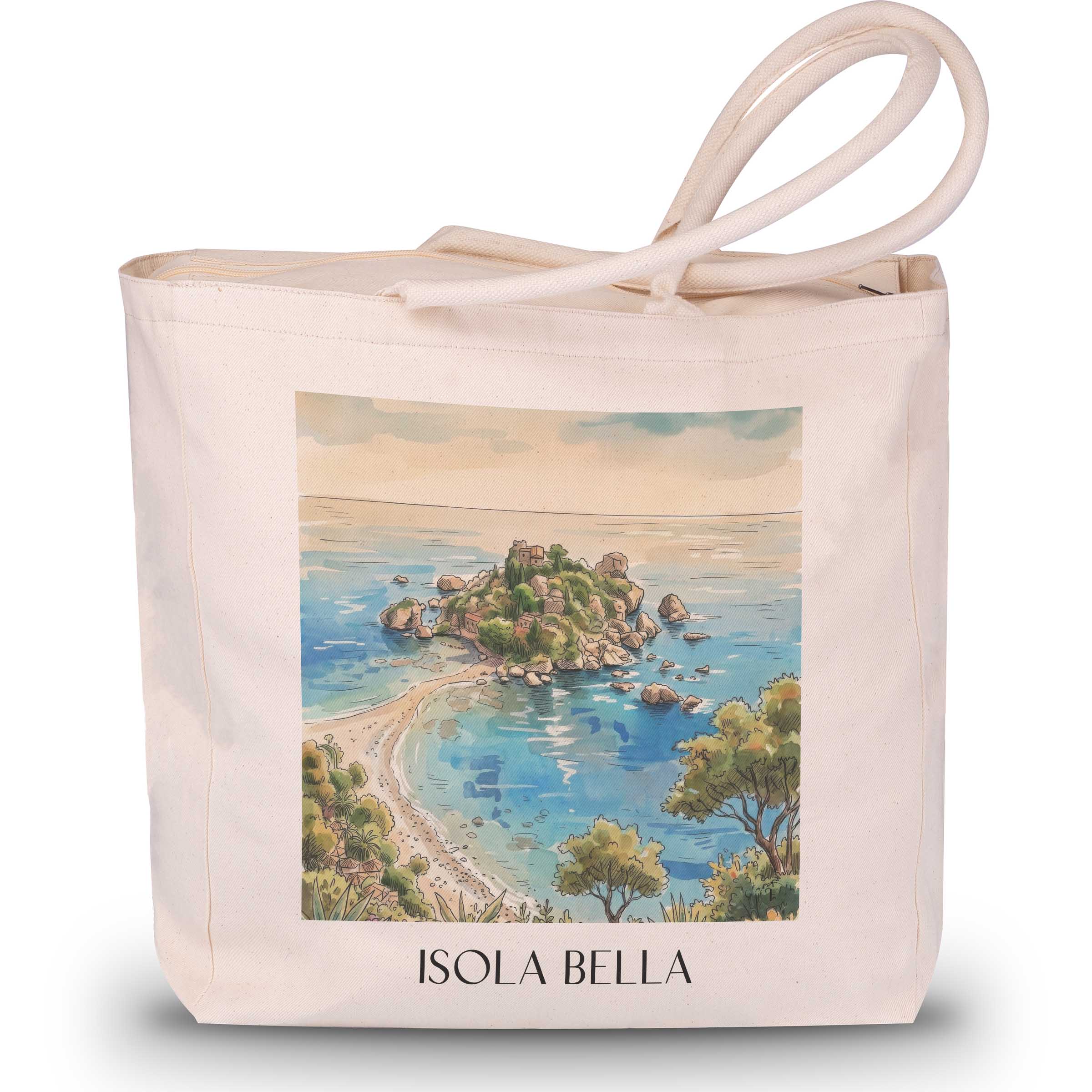 Isola Bella Shopping Tasche - Taormina - Italien Tote Bag - Einkaufstasche im Aquarell Stil
