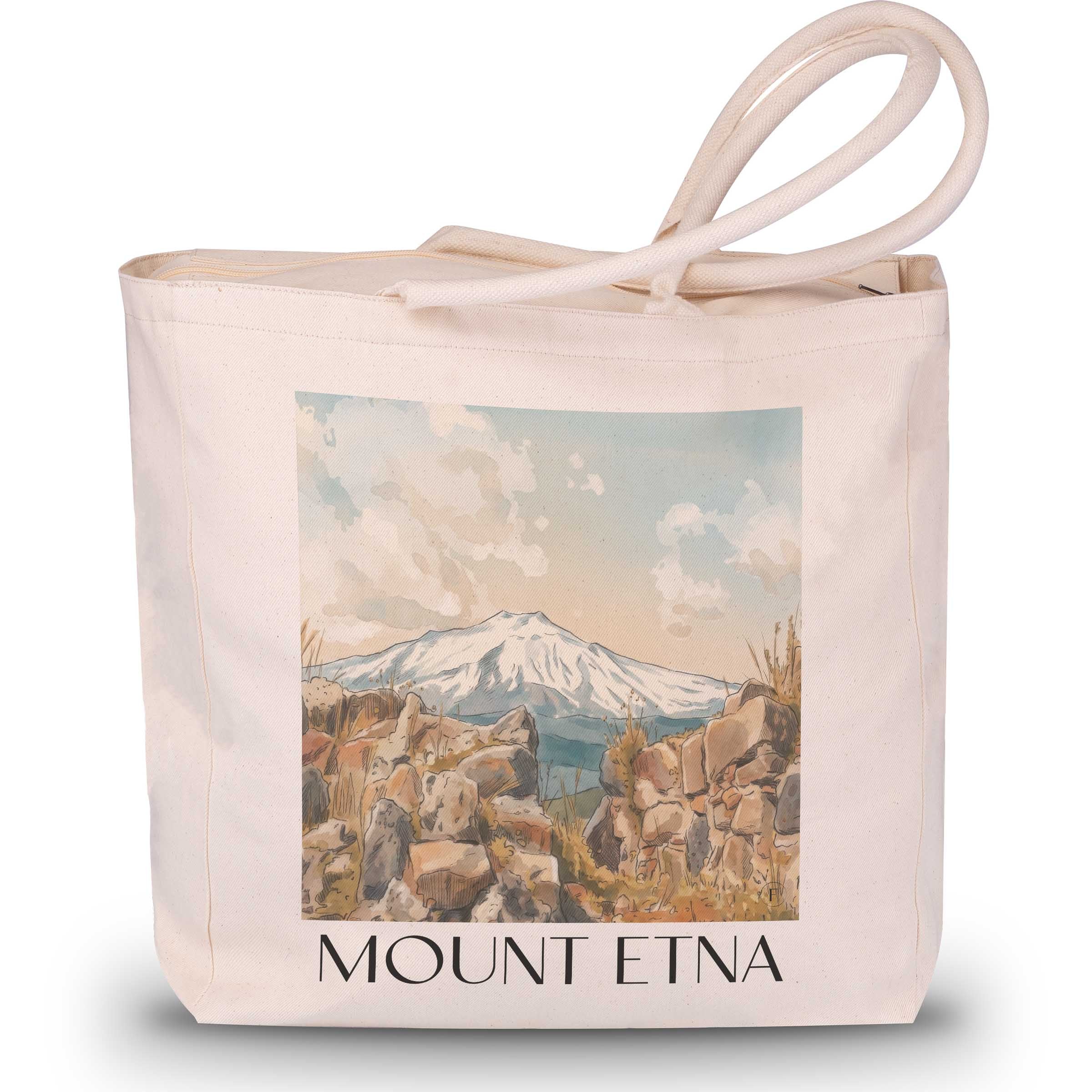 Ätna Shopping Tasche - Sizilien - Italien Tote Bag - Einkaufstasche im Aquarell Stil
