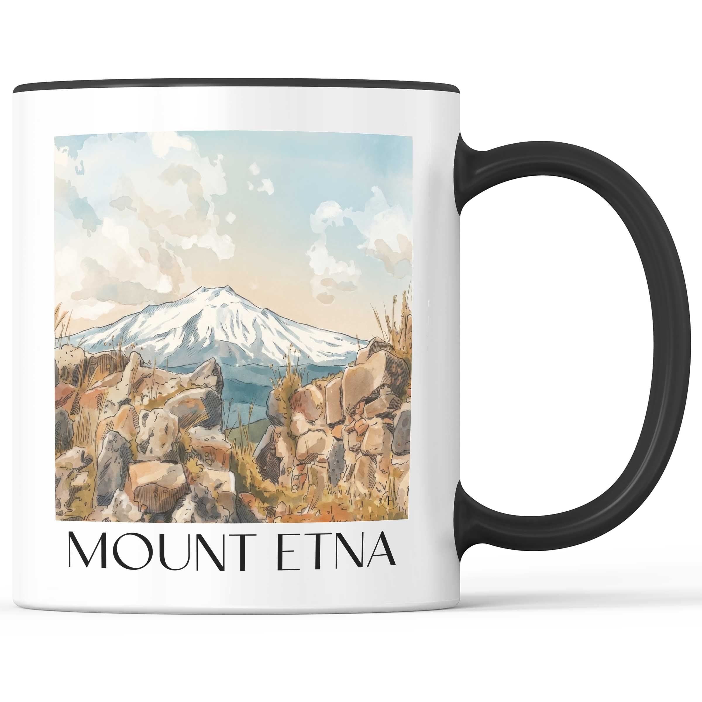 Ätna Kaffeebecher - Sizilien - Italien Becher - Kaffeetasse im Aquarell Stil