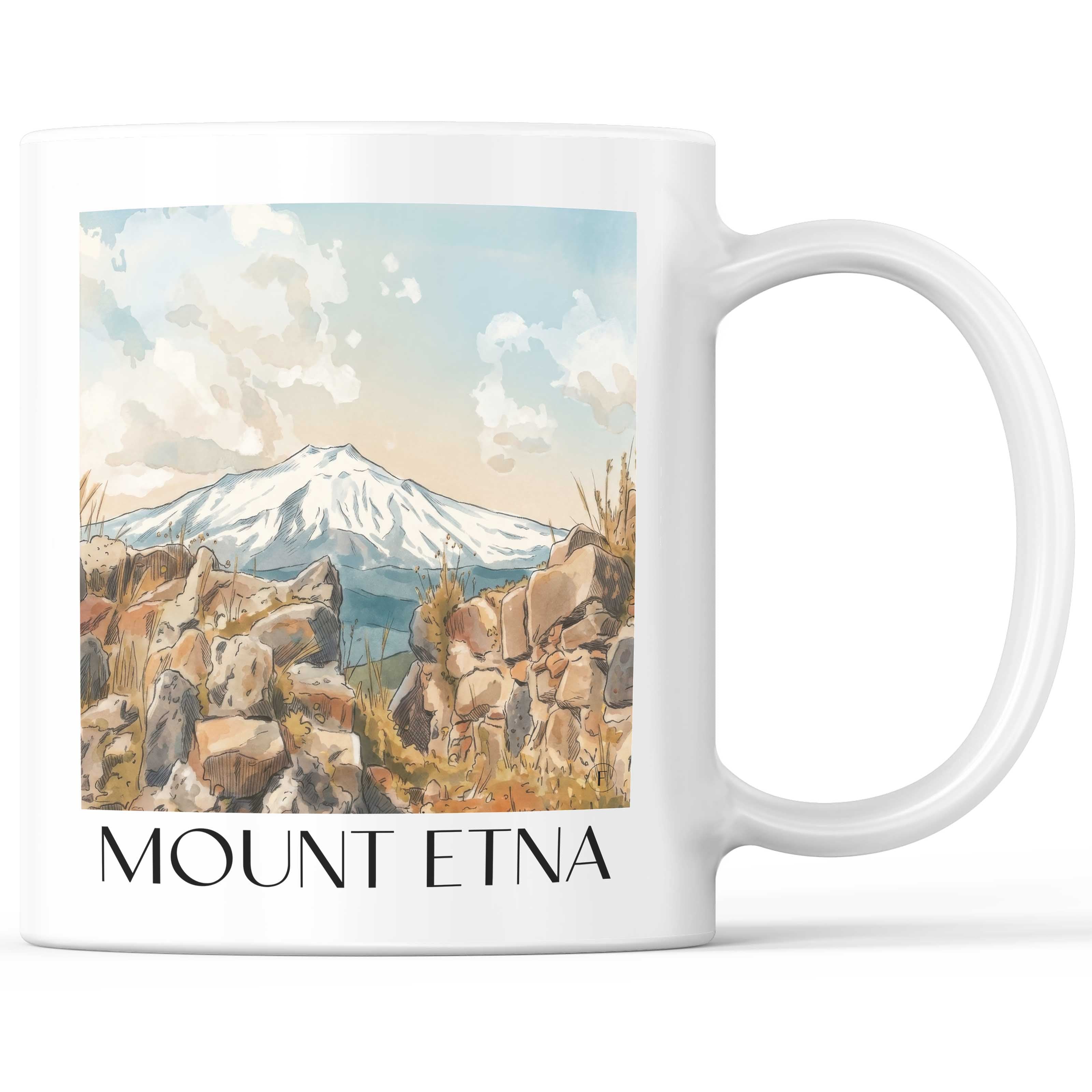 Ätna Kaffeebecher - Sizilien - Italien Becher - Kaffeetasse im Aquarell Stil