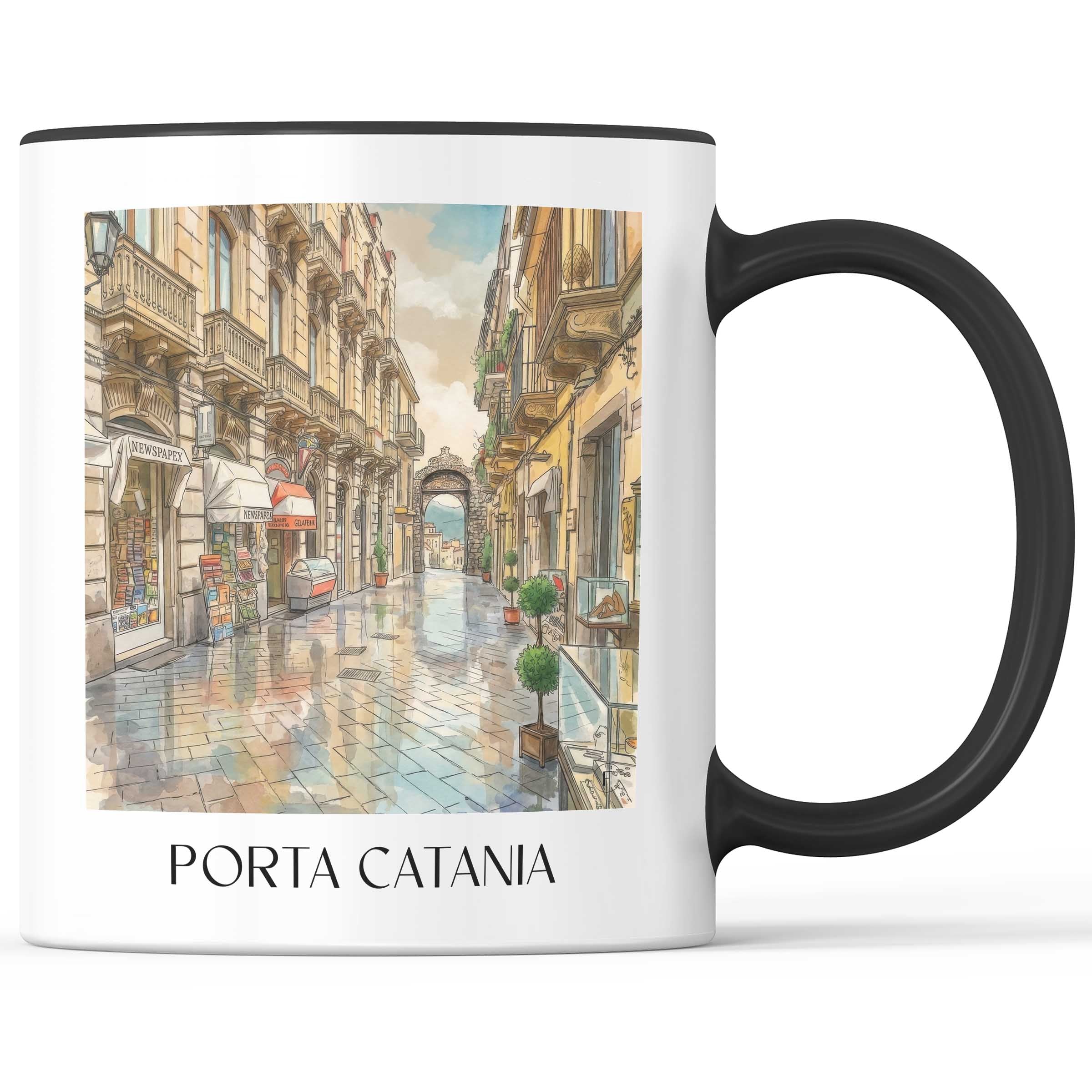 Porta Catania Kaffeebecher - Taormina - Italien Becher - Kaffeetasse im Aquarell Stil