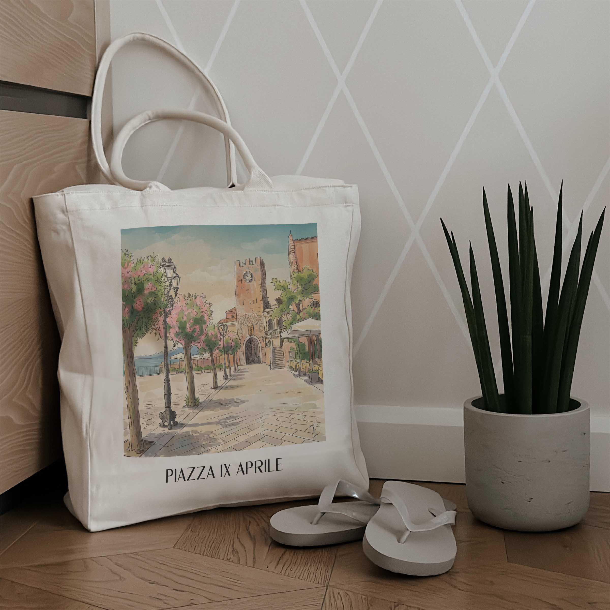 piazza-ix-aprile-taormina-italien-einkaufstasche-aquarell