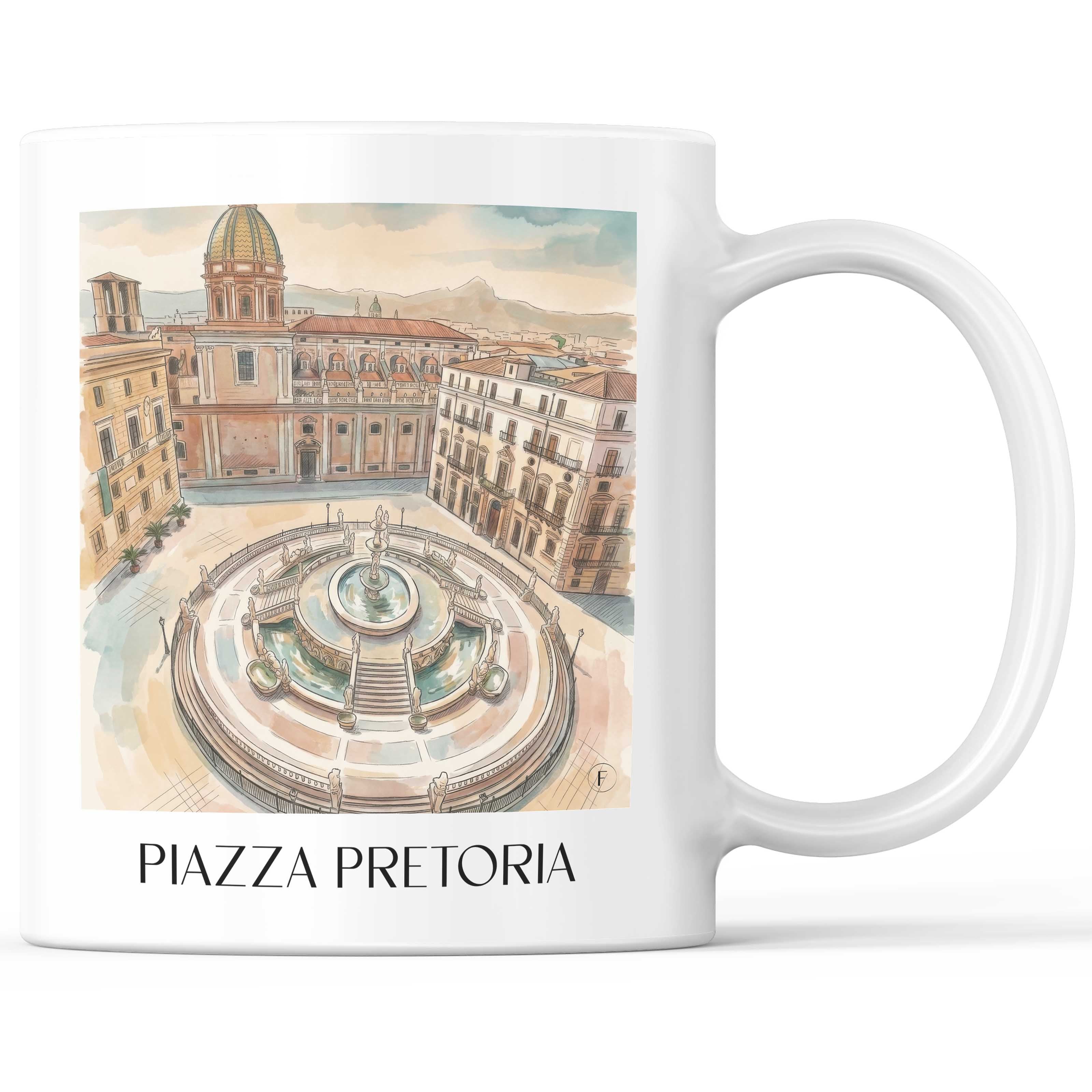 Piazza Pretoria Kaffeebecher - Palermo - Italien Becher - Kaffeetasse im Aquarell Stil