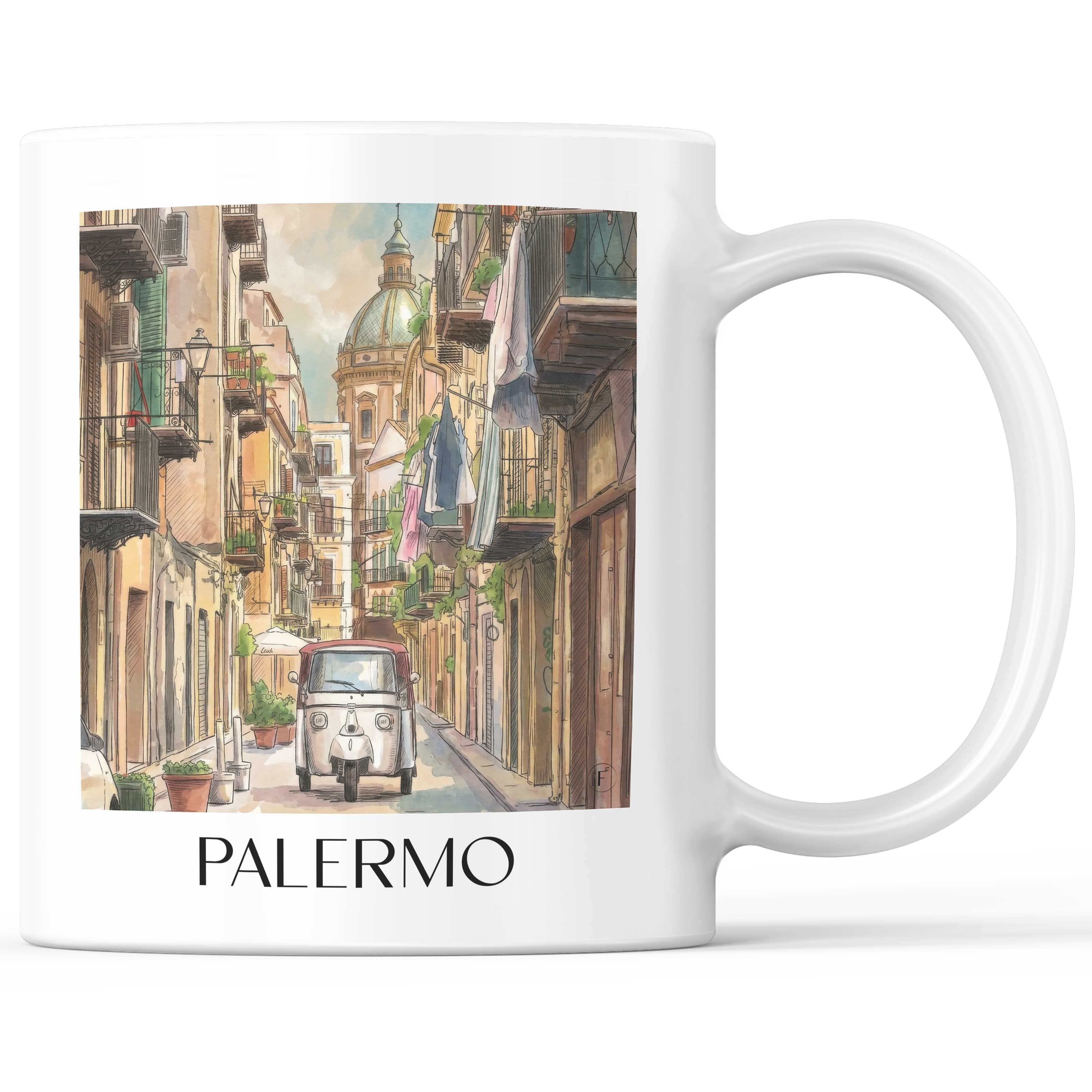 Palermo Kaffeebecher - Sizilien - Italien Becher - Kaffeetasse im Aquarell Stil