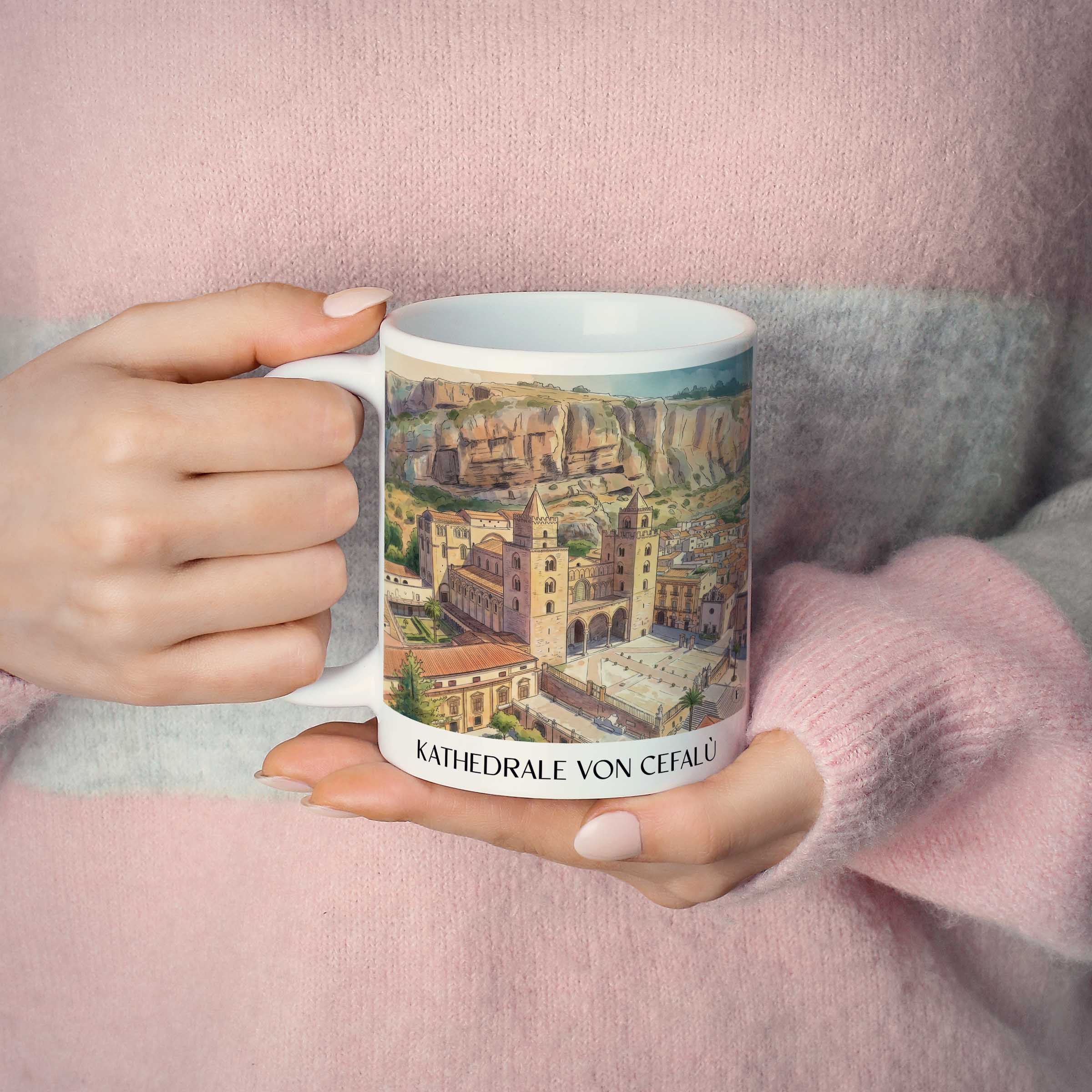 kathedrale-von-cefalù-sizilien-italien-kaffeebecher-aquarell
