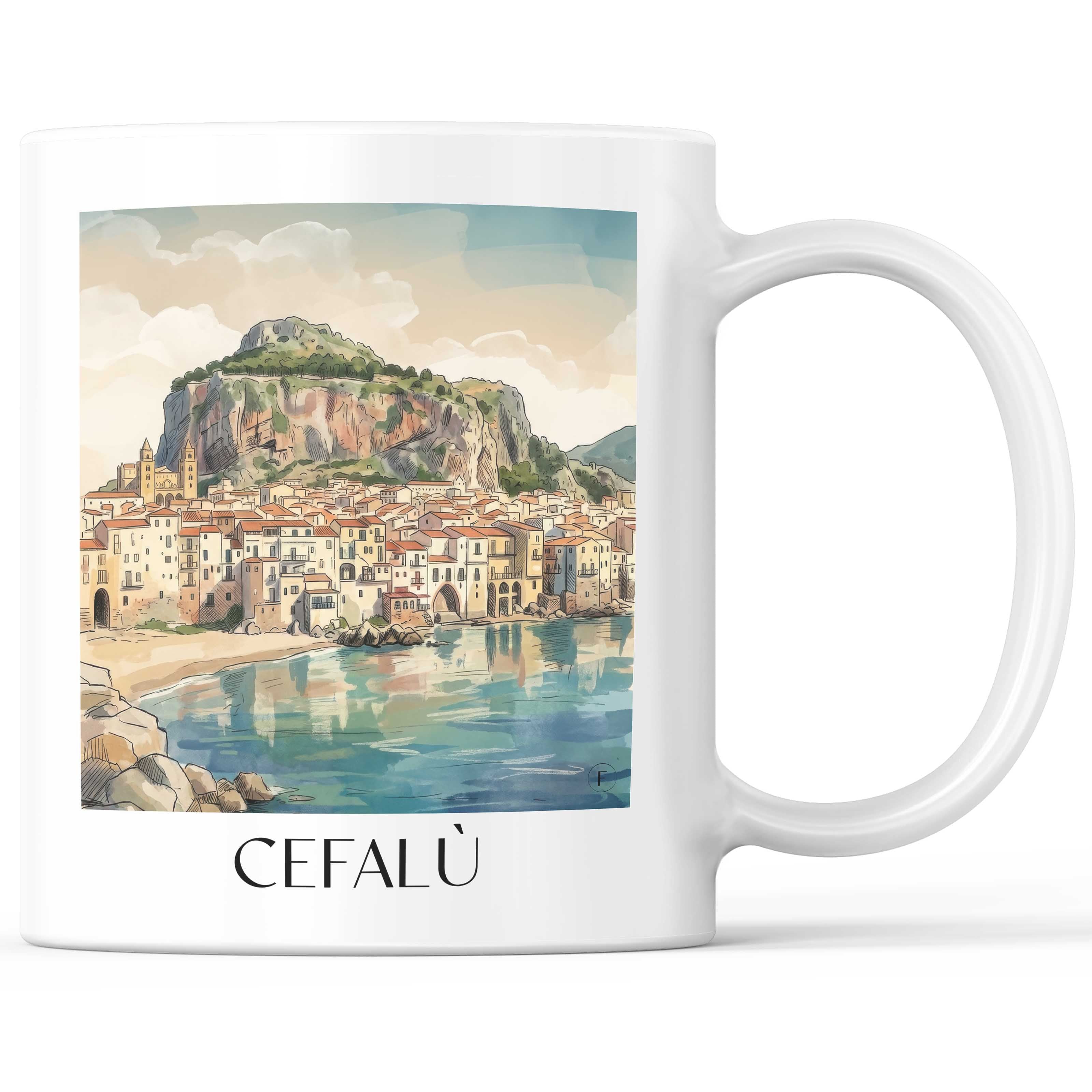 Cefalù Kaffeebecher - Sizilien - Italien Becher - Kaffeetasse im Aquarell Stil