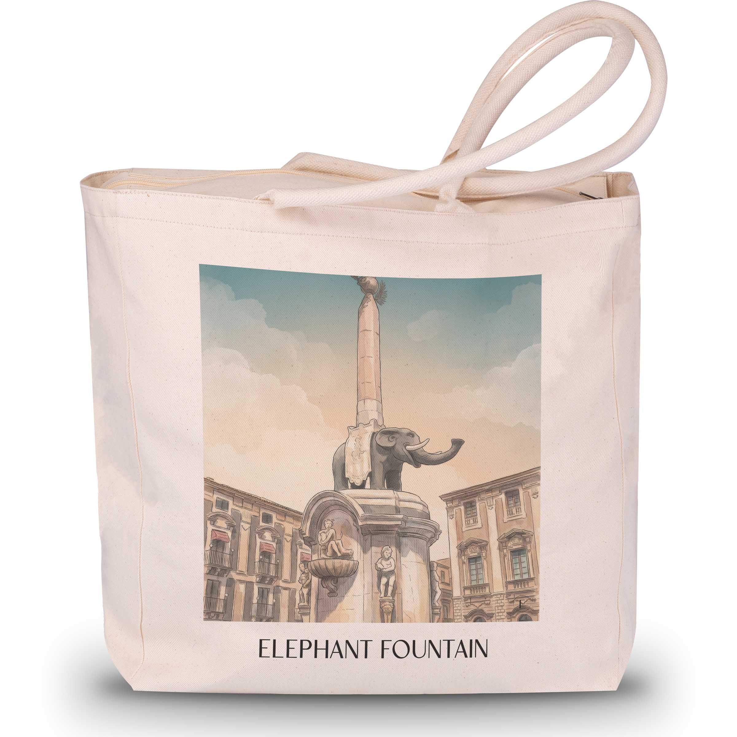 Elefantenbrunnen Shopping Tasche - Catania - Italien Tote Bag - Einkaufstasche im Aquarell Stil