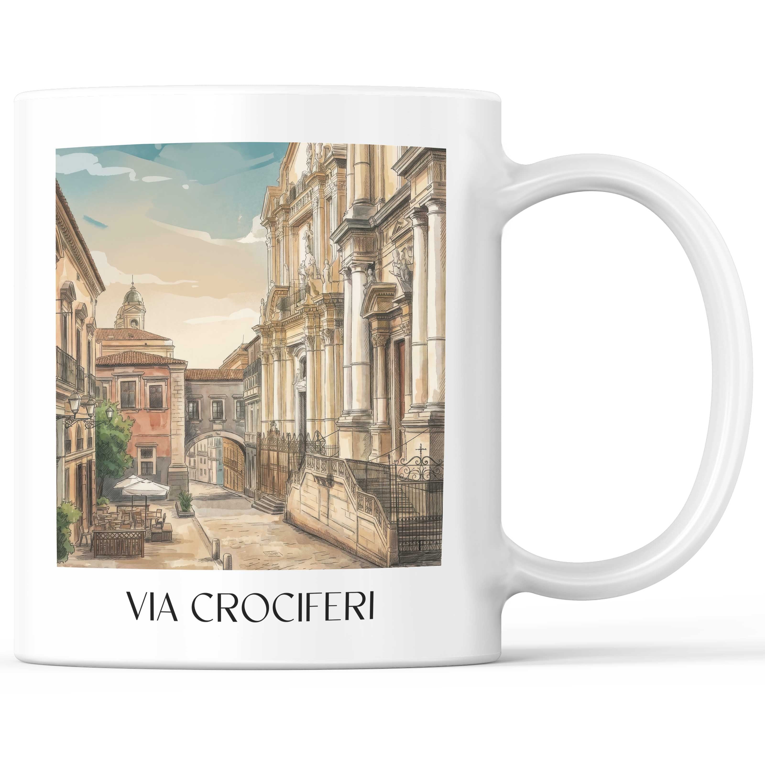 Via Crociferi Kaffeebecher - Catania - Italien Becher - Kaffeetasse im Aquarell Stil