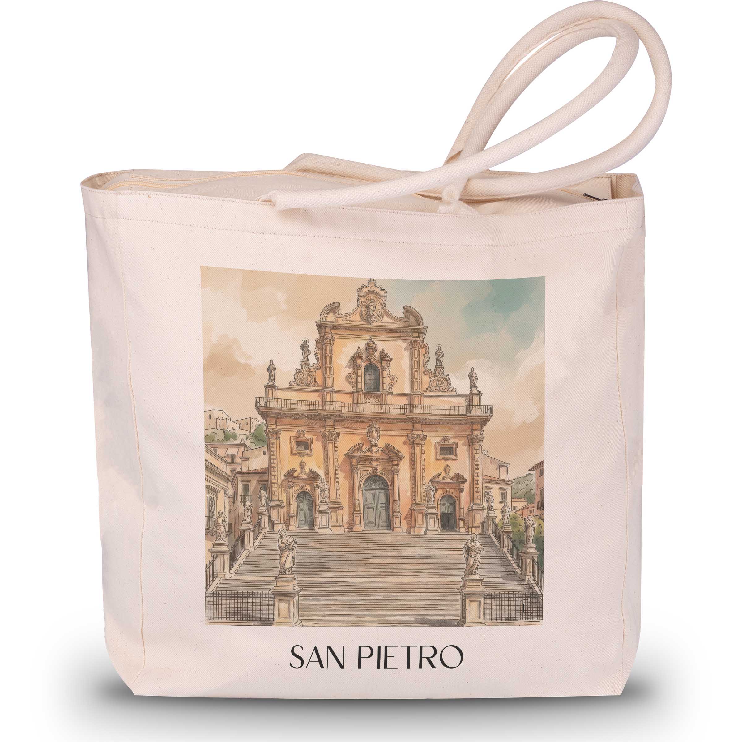San Pietro Shopping Tasche - Modica - Italien Tote Bag - Einkaufstasche im Aquarell Stil