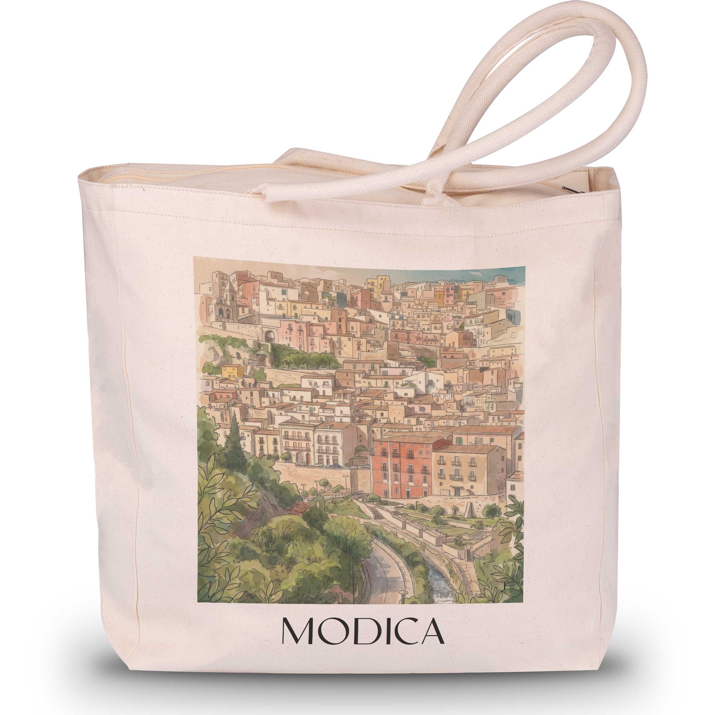 Modica Shopping Tasche - Sizilien - Italien Tote Bag - Einkaufstasche im Aquarell Stil