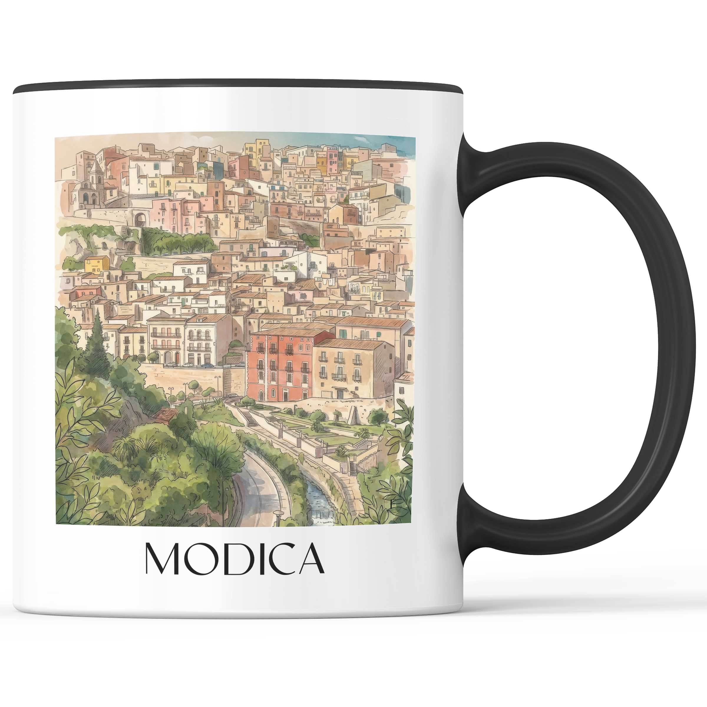 Modica Kaffeebecher - Sizilien - Italien Becher - Kaffeetasse im Aquarell Stil