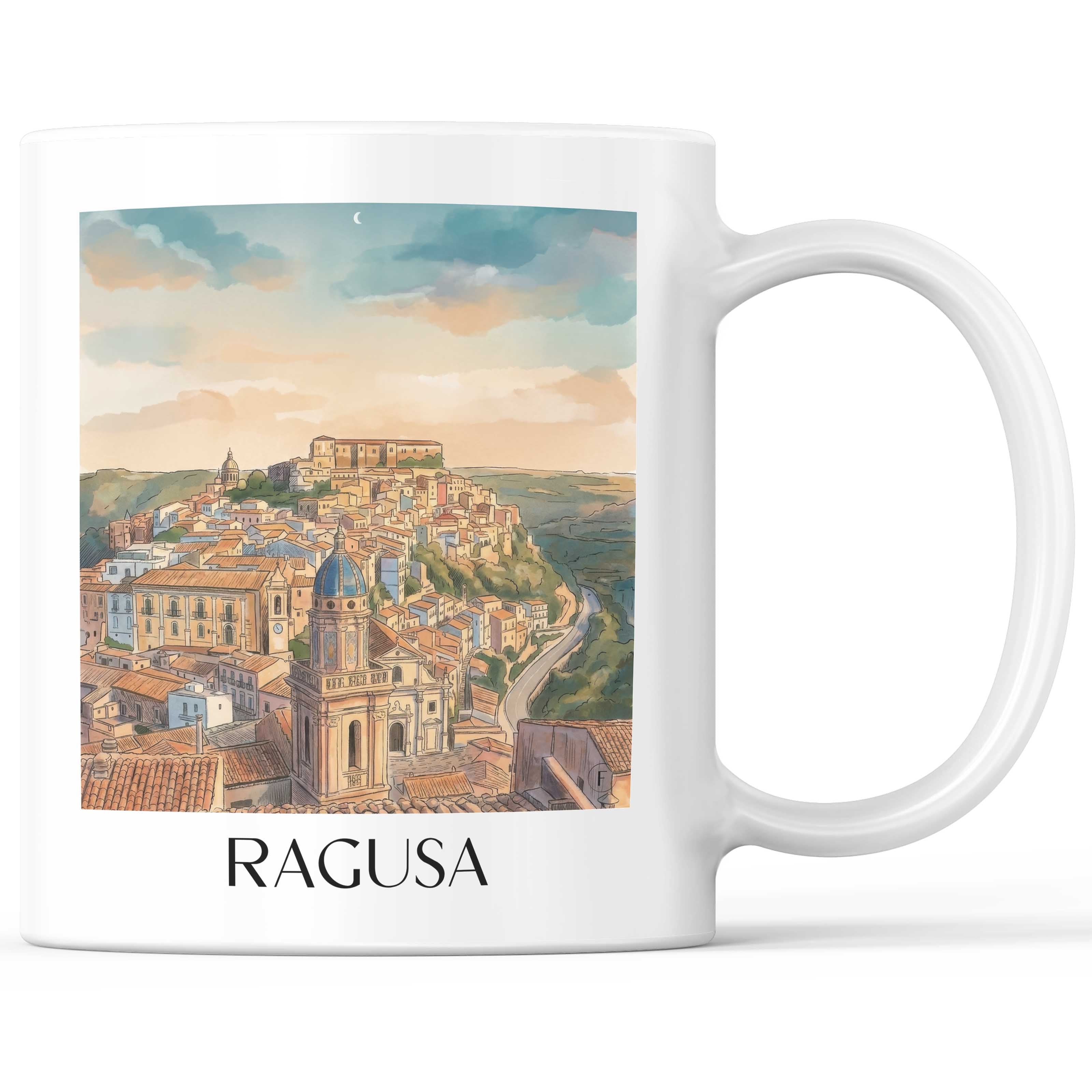 Ragusa Kaffeebecher - Sizilien - Italien Becher - Kaffeetasse im Aquarell Stil