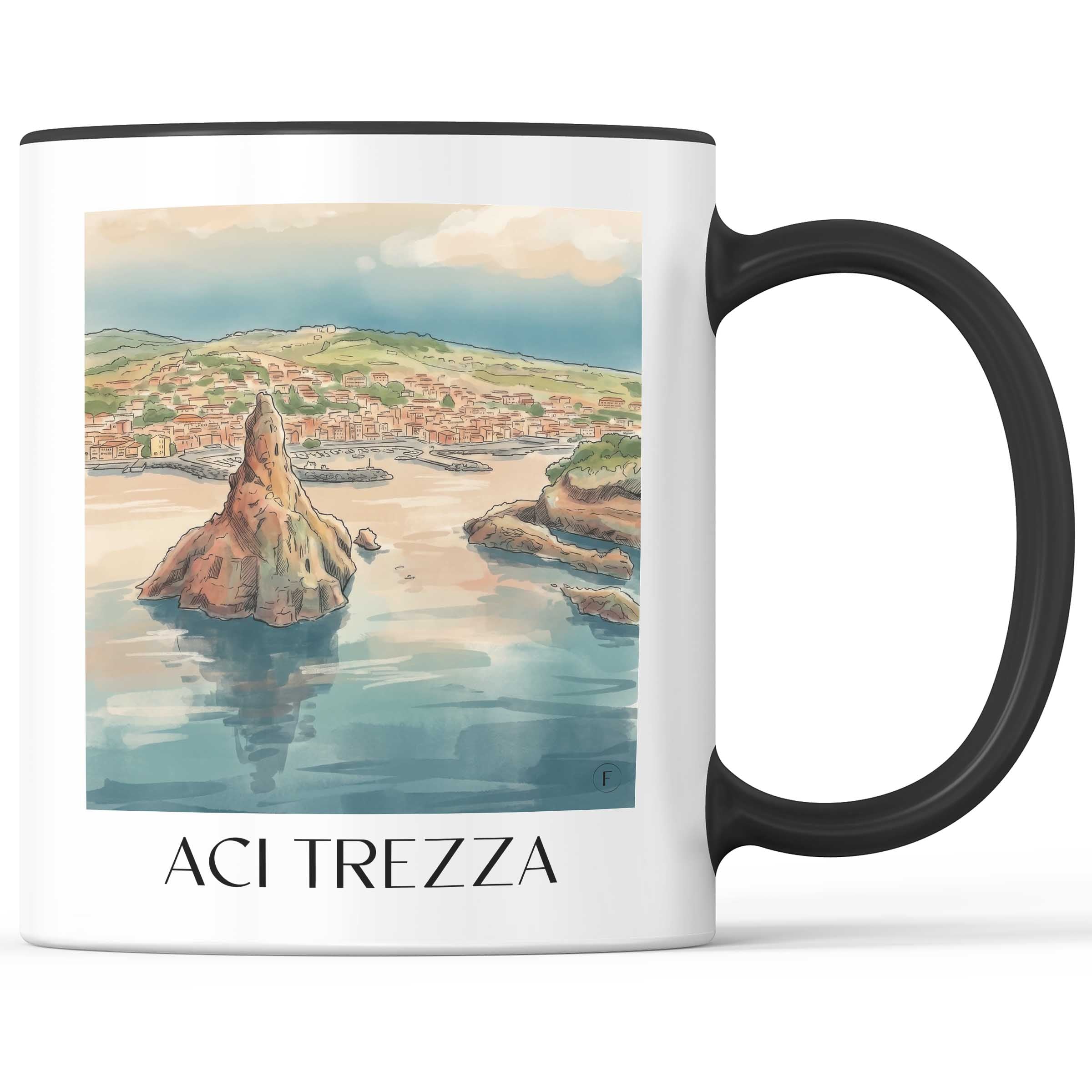 Aci Trezza Kaffeebecher - Sizilien - Italien Becher - Kaffeetasse im Aquarell Stil