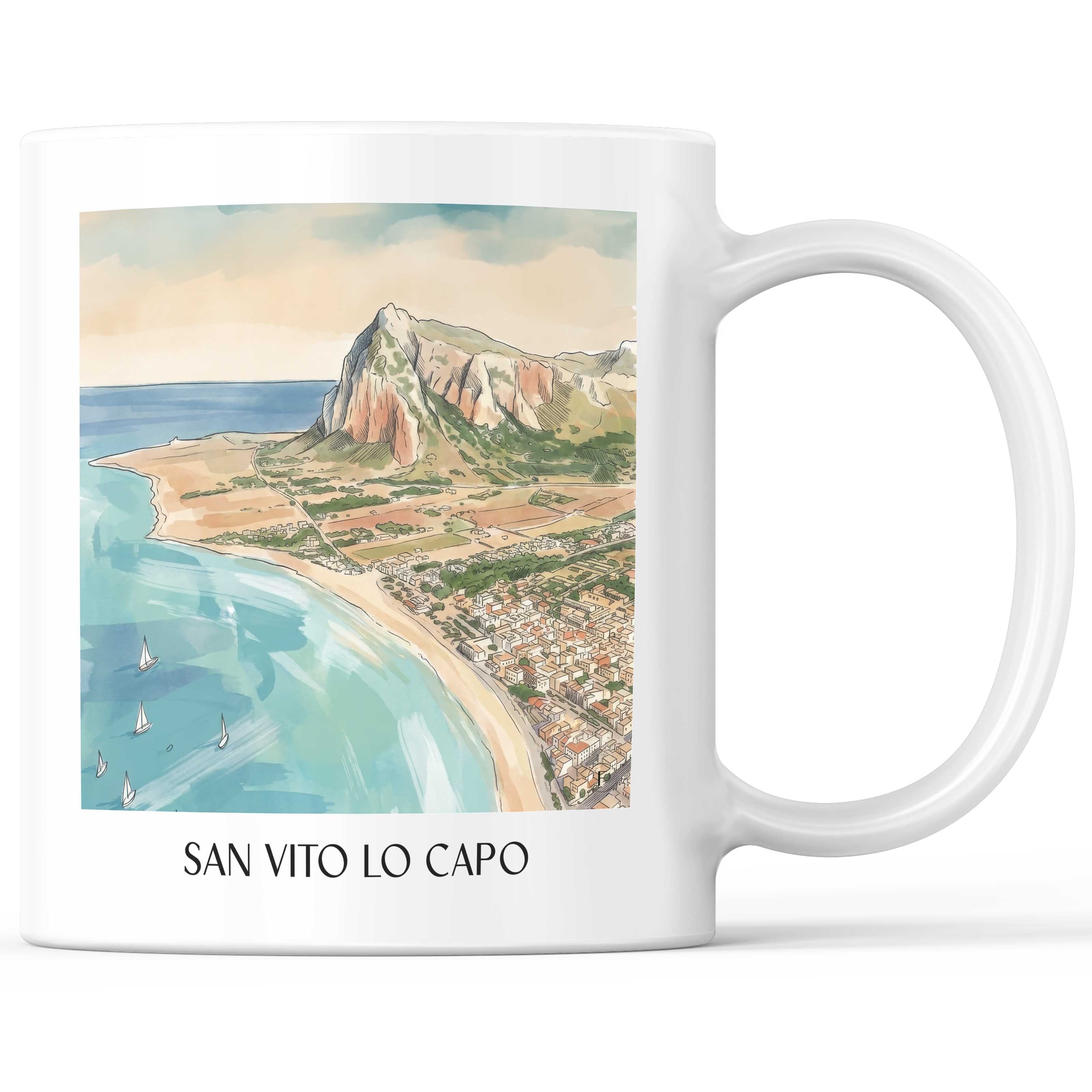 San Vito Lo Capo Kaffeebecher - Sizilien - Italien Becher - Kaffeetasse im Aquarell Stil
