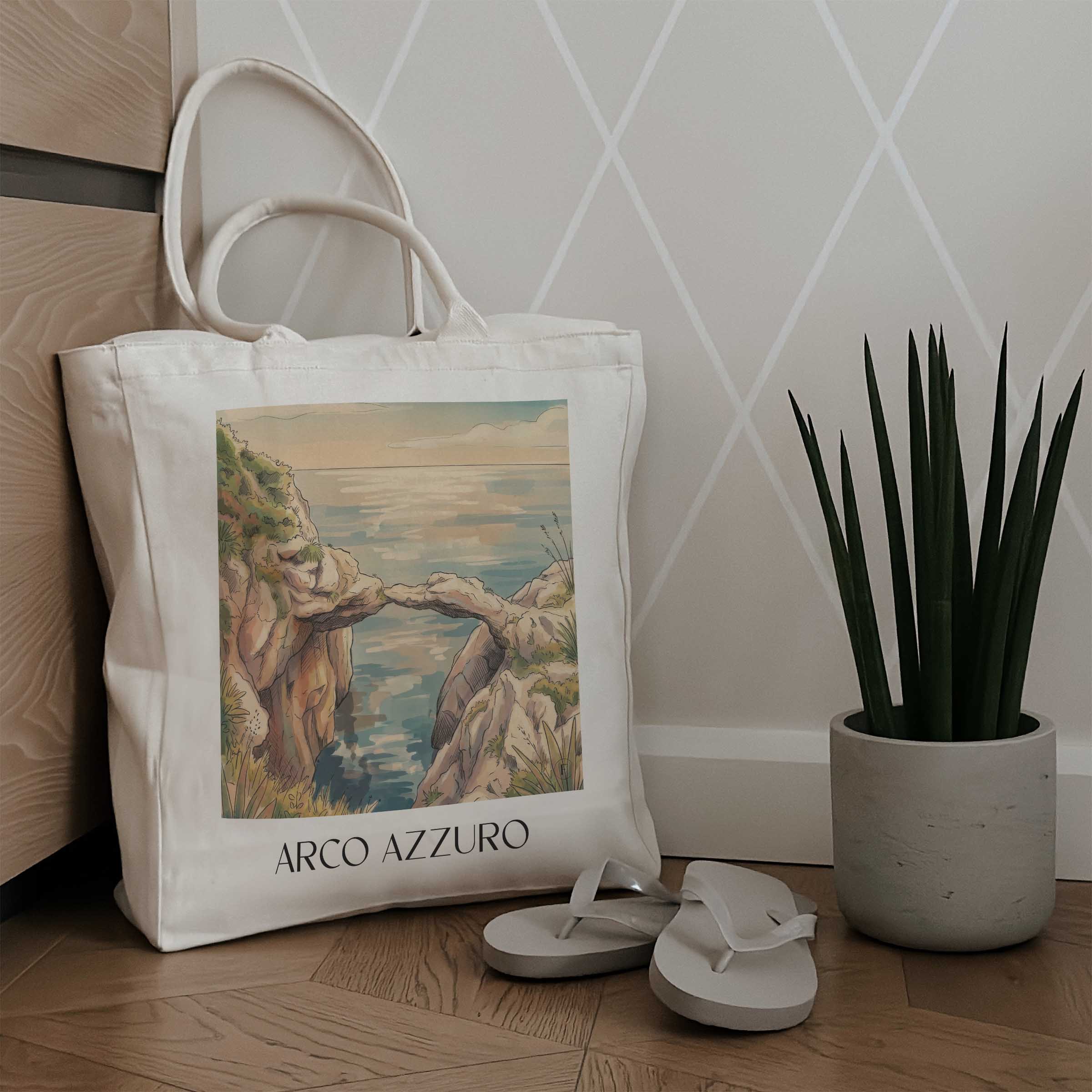 arco-azzuro-sizilien-italien-einkaufstasche-aquarell