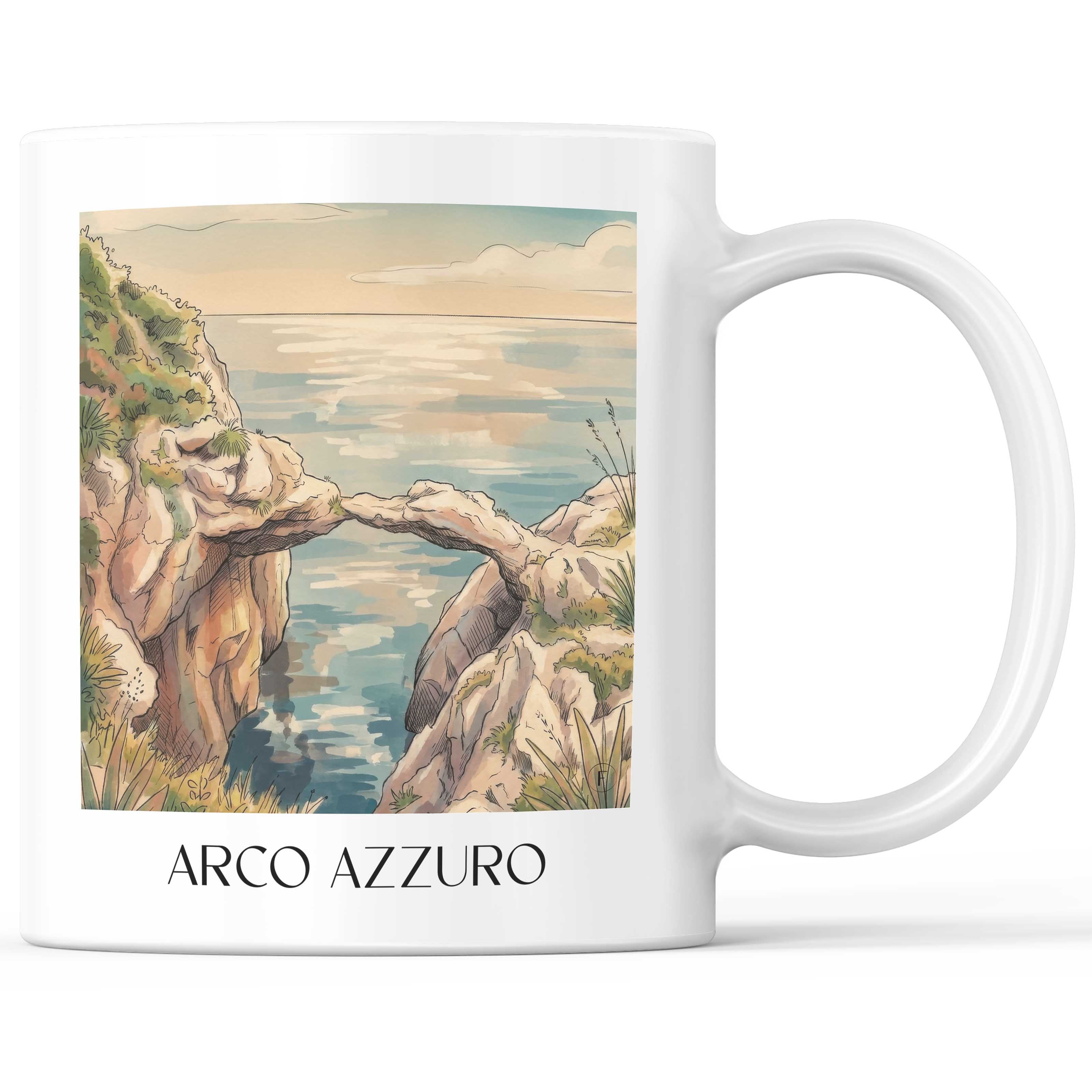 Arco Azzuro Kaffeebecher - Sizilien - Italien Becher - Kaffeetasse im Aquarell Stil