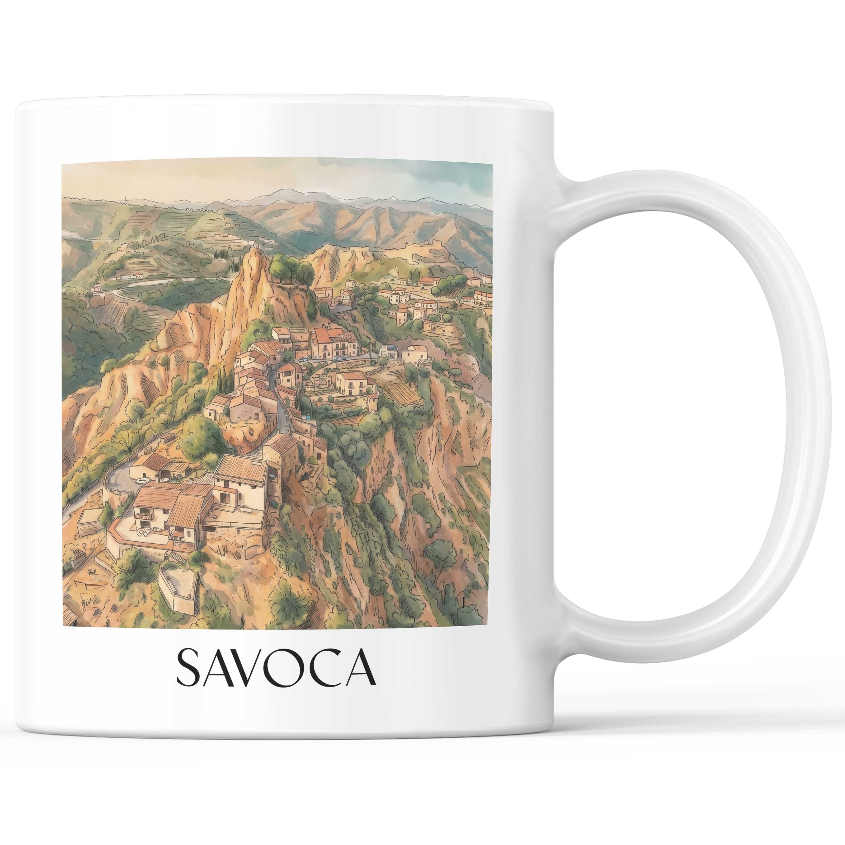 Savoca Kaffeebecher - Sizilien - Italien Becher - Kaffeetasse im Aquarell Stil