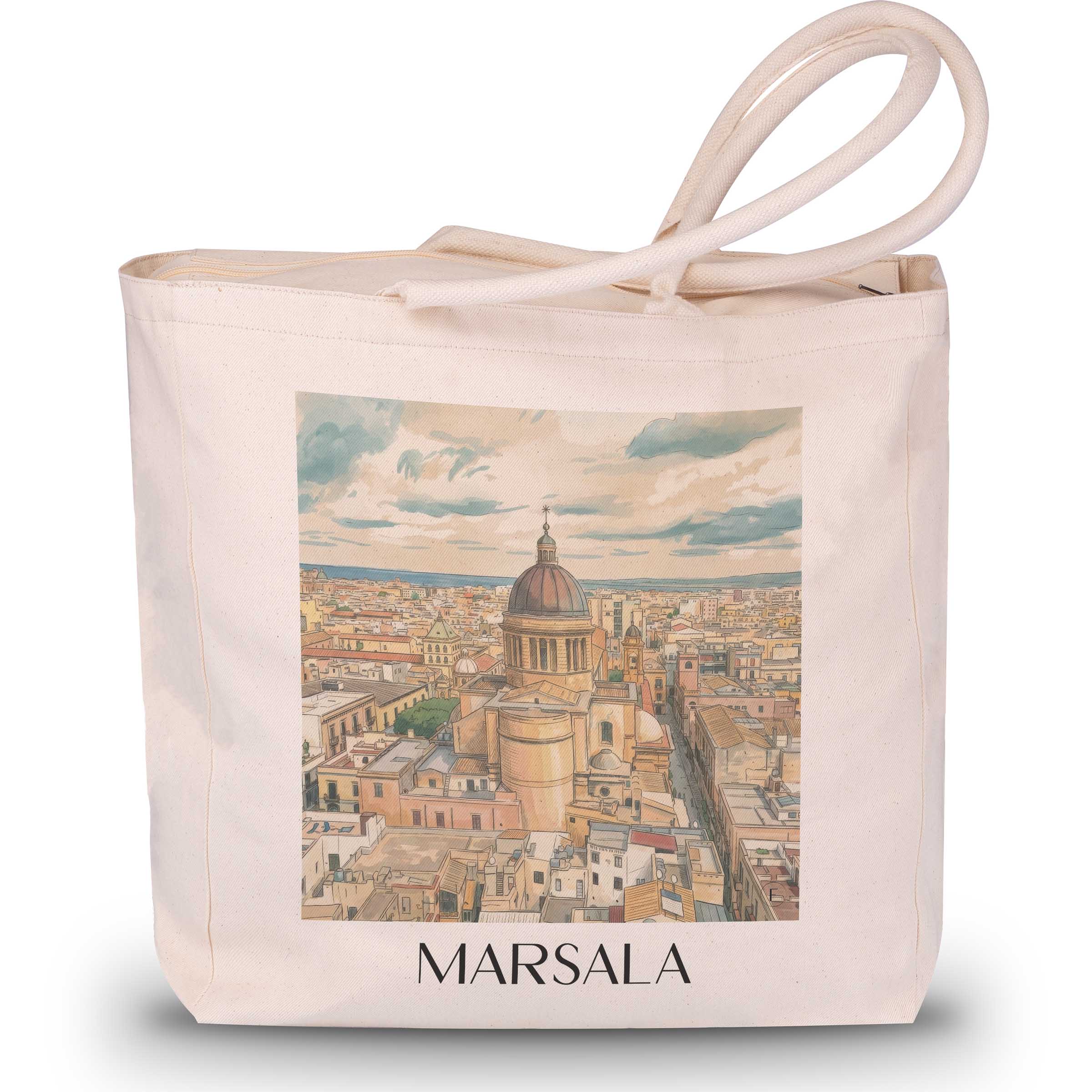 Marsala Shopping Tasche - Sizilien - Italien Tote Bag - Einkaufstasche im Aquarell Stil