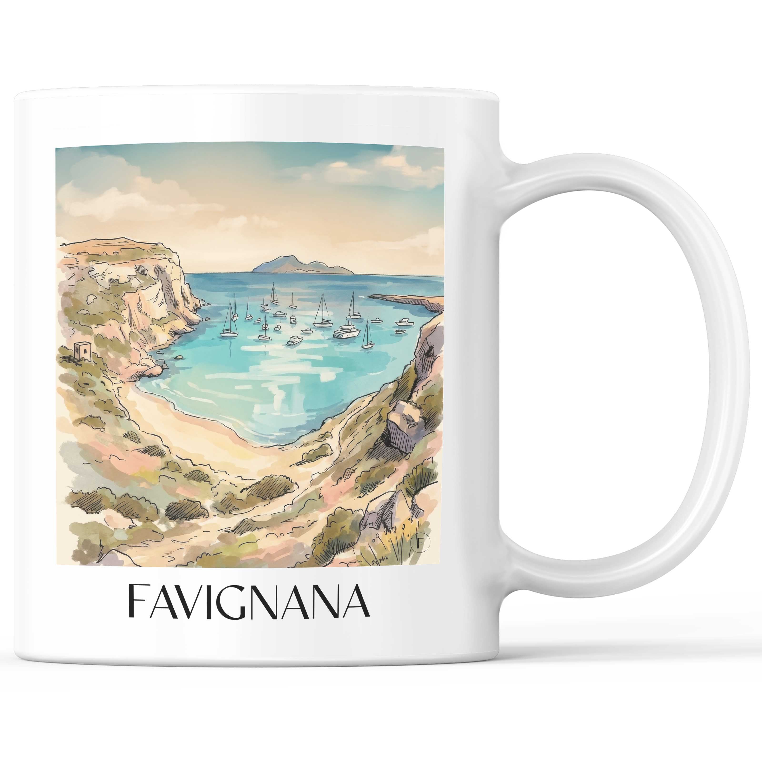 Favignana Kaffeebecher - Sizilien - Italien Becher - Kaffeetasse im Aquarell Stil