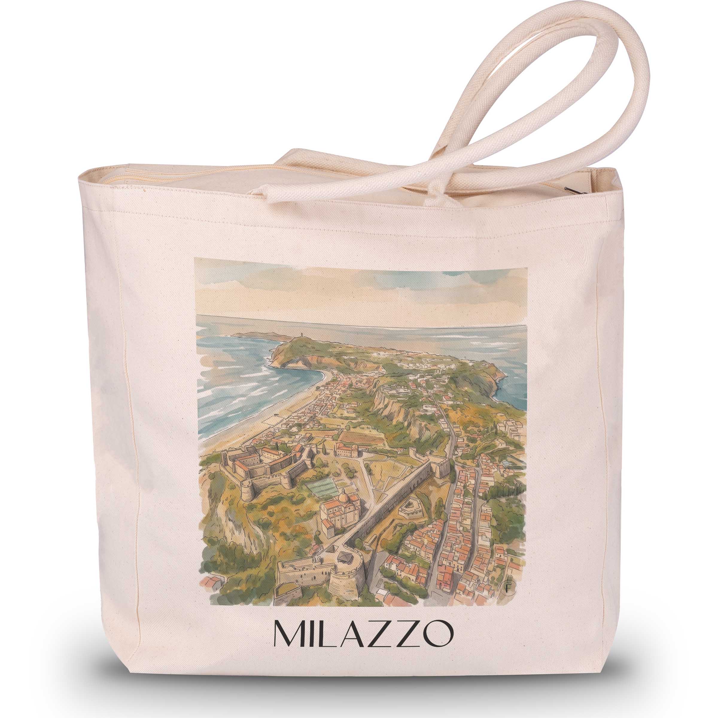 Milazzo Shopping Tasche - Sizilien - Italien Tote Bag - Einkaufstasche im Aquarell Stil