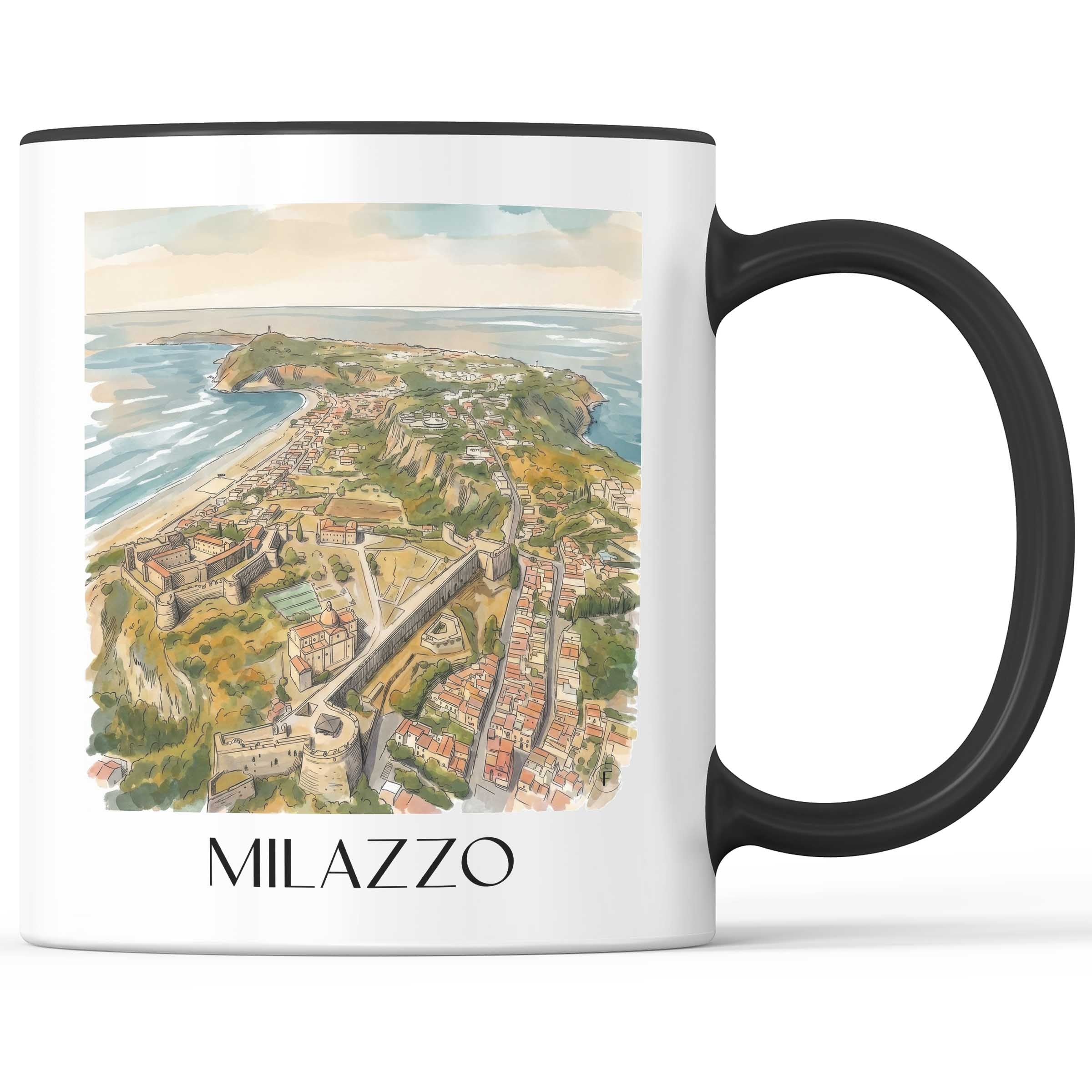 Milazzo Kaffeebecher - Sizilien - Italien Becher - Kaffeetasse im Aquarell Stil
