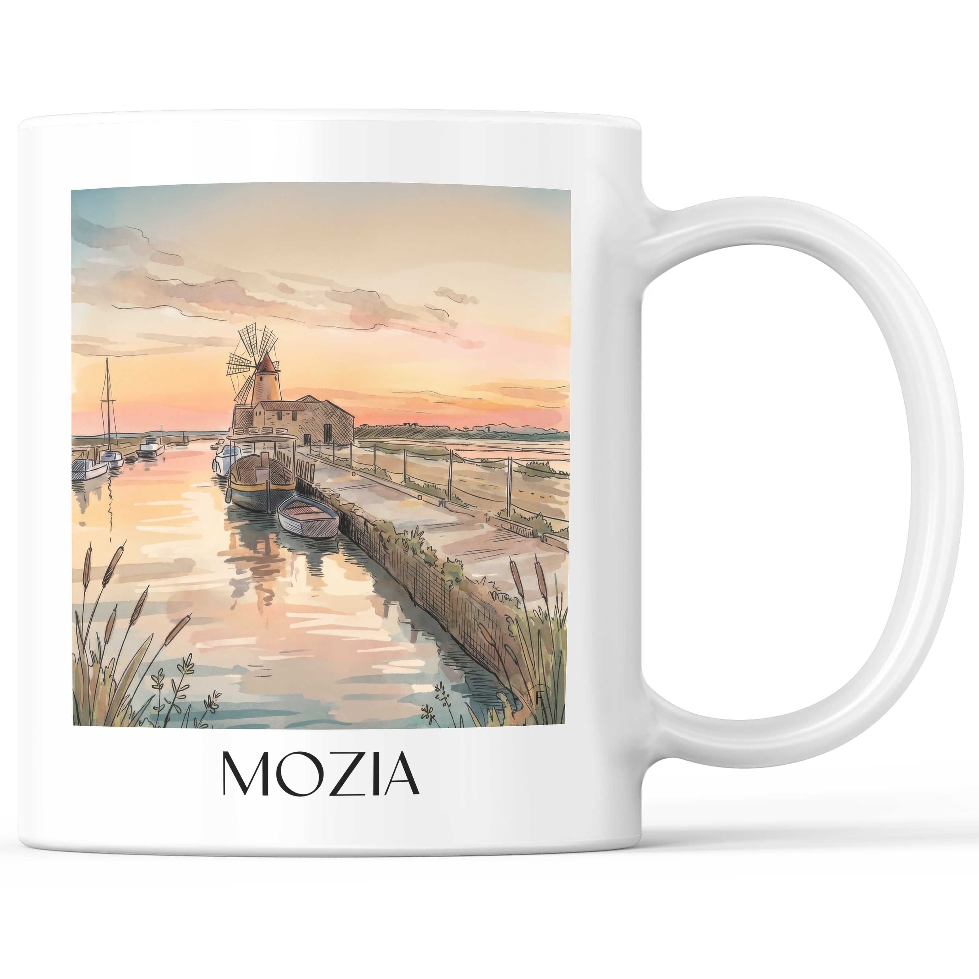 Mozia Kaffeebecher - Sizilien - Italien Becher - Kaffeetasse im Aquarell Stil