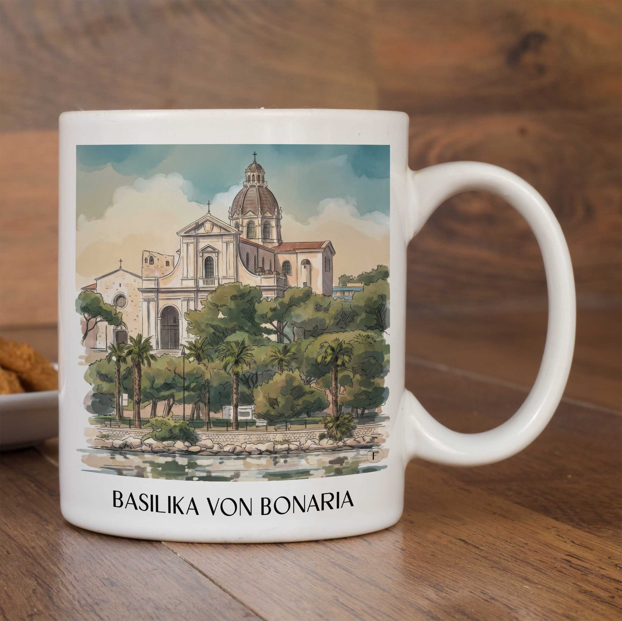 basilika-von-bonaria-cagliari-italien-kaffeebecher-aquarell