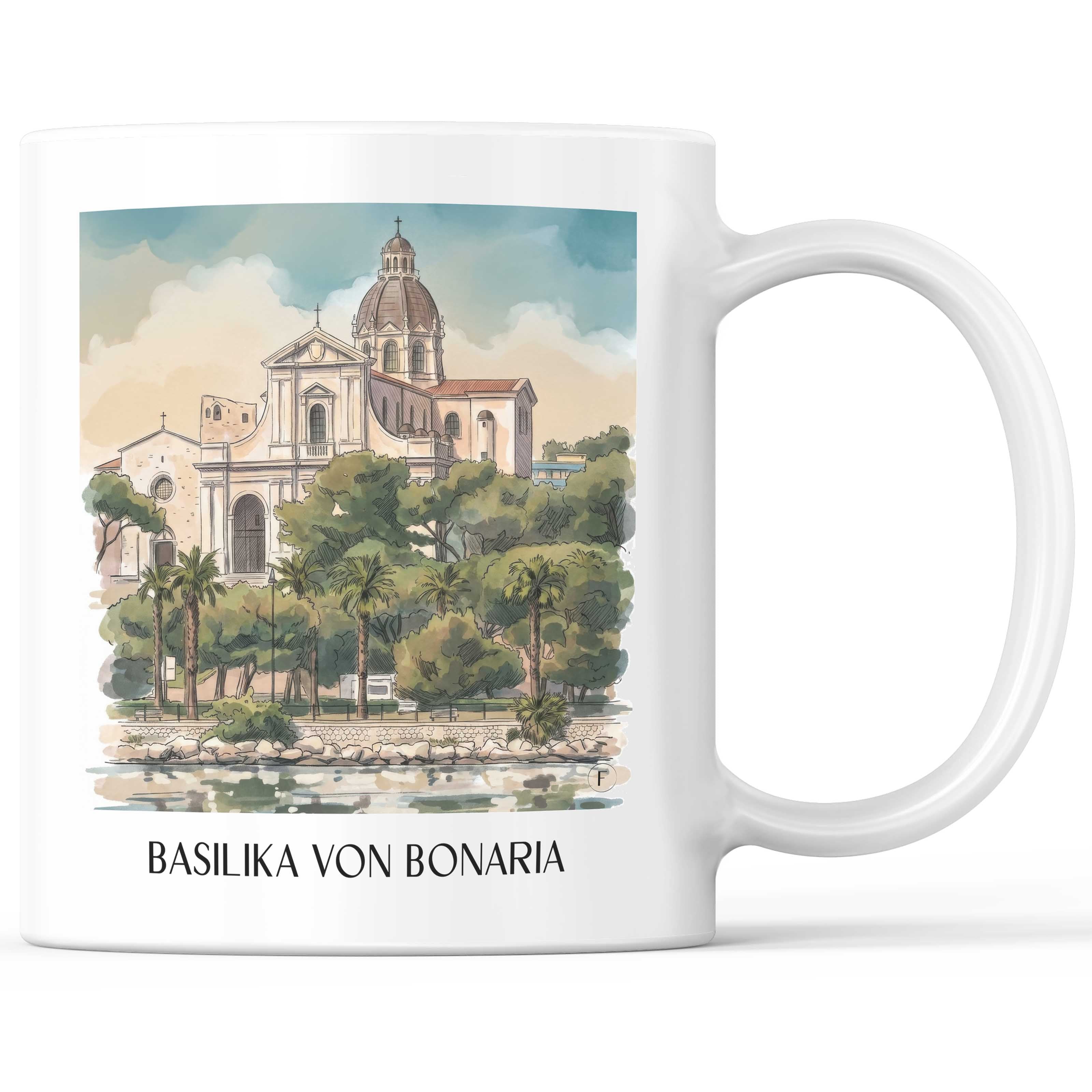 basilika-von-bonaria-cagliari-italien-kaffeebecher-aquarell