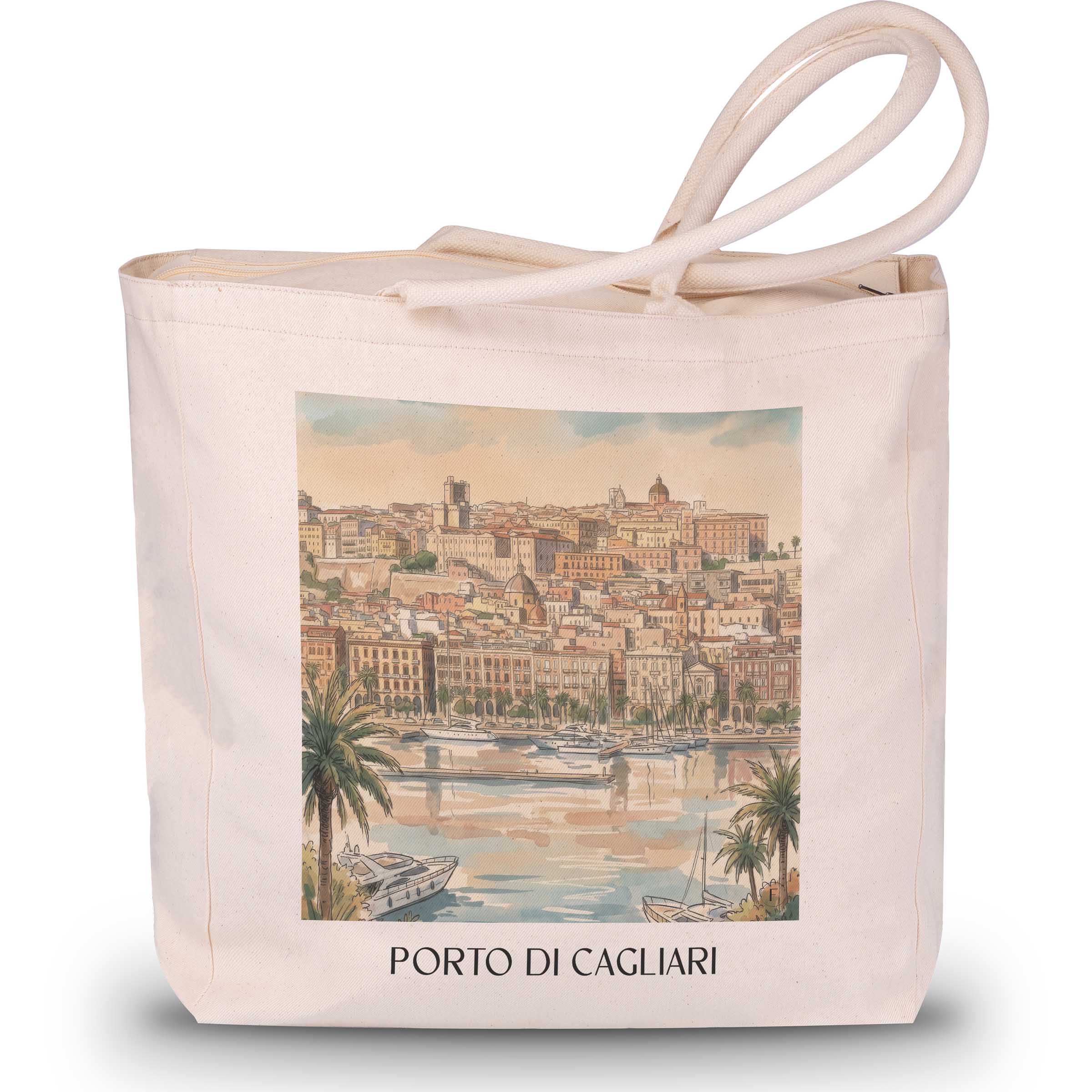 Porto di Cagliari Shopping Tasche - Sardinien - Italien Tote Bag - Einkaufstasche im Aquarell Stil