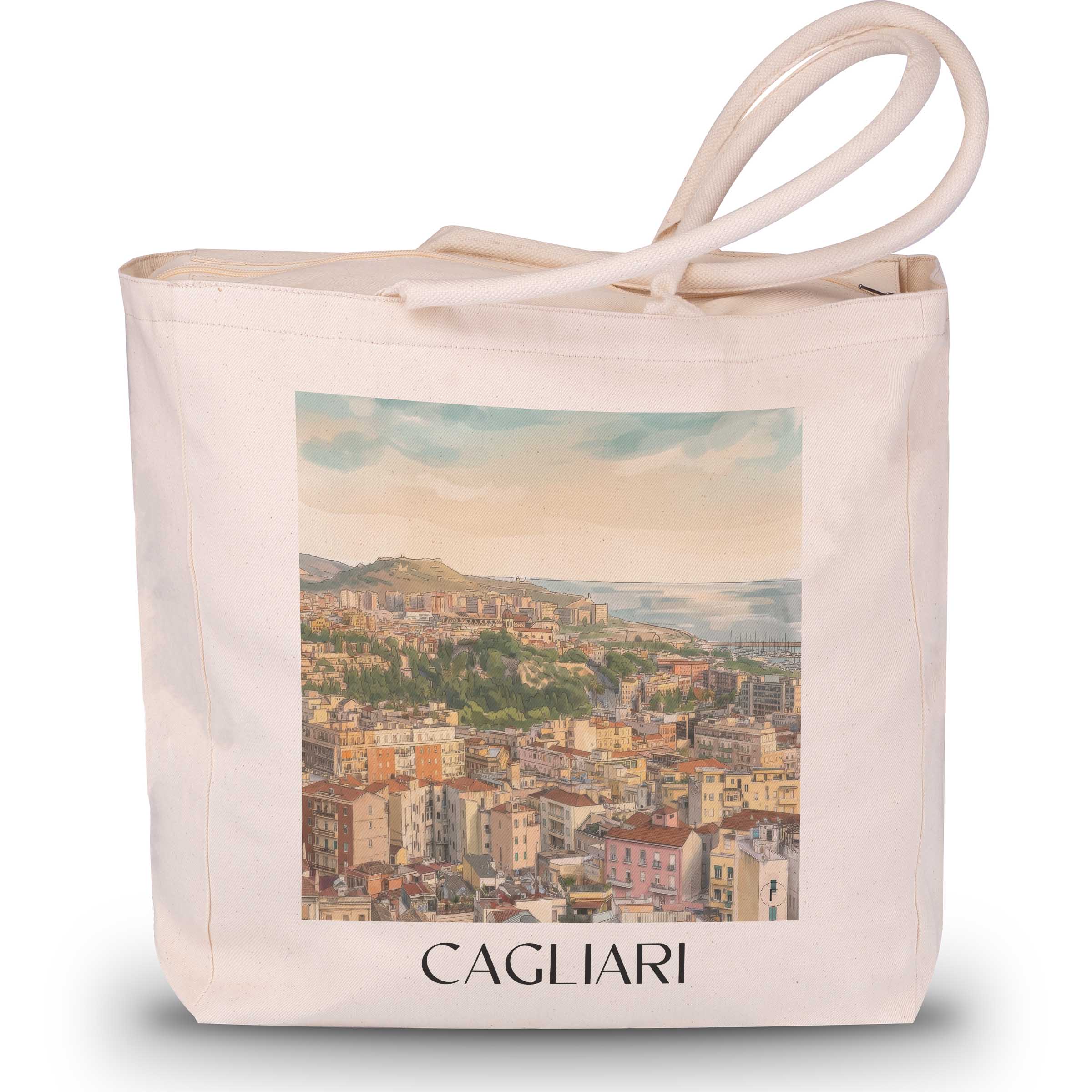 Cagliari Shopping Tasche - Sardinien - Italien Tote Bag - Einkaufstasche im Aquarell Stil