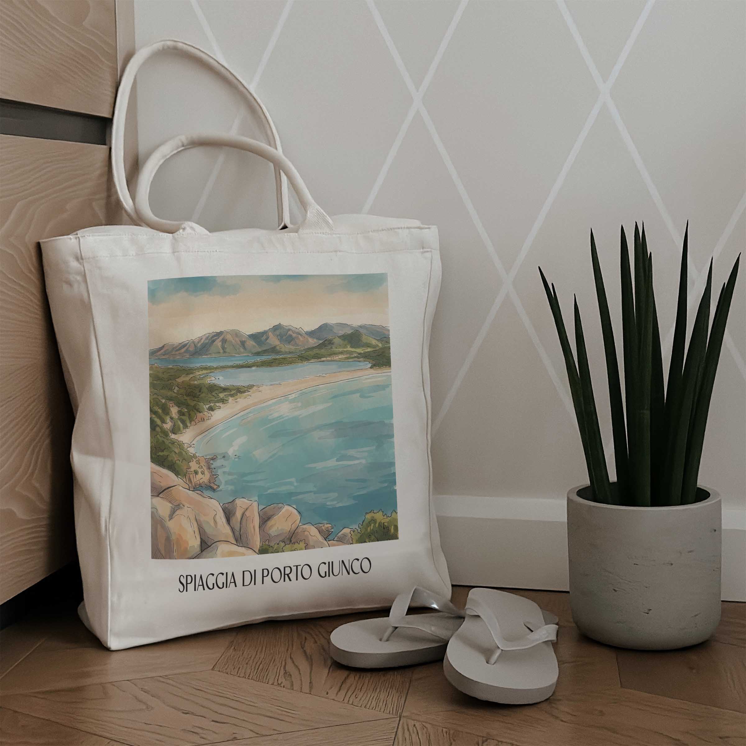 spiaggia-di-porto-giunco-sardinien-italien-einkaufstasche-aquarell