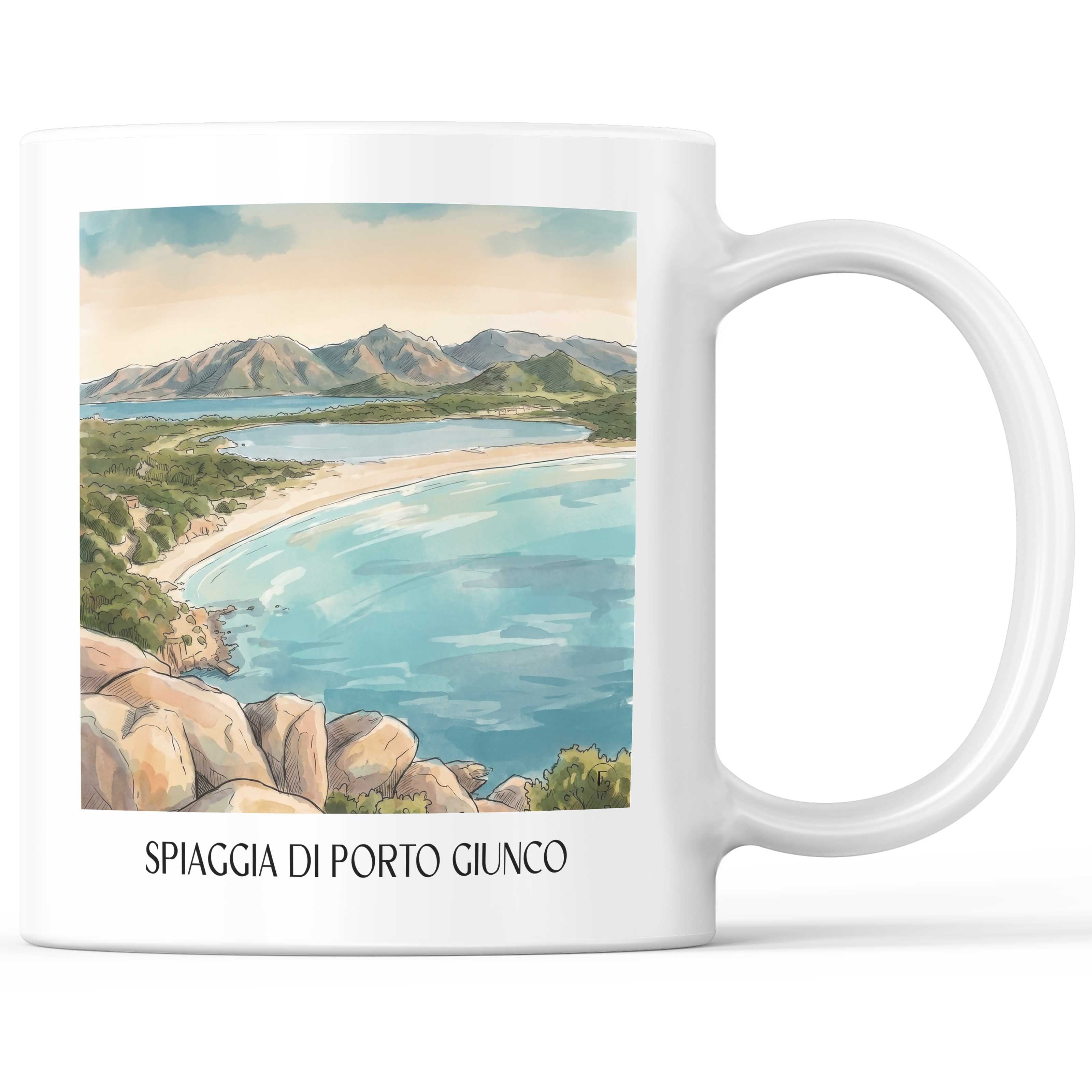 Spiaggia di Porto Giunco Kaffeebecher - Sardinien - Italien Becher - Kaffeetasse im Aquarell Stil