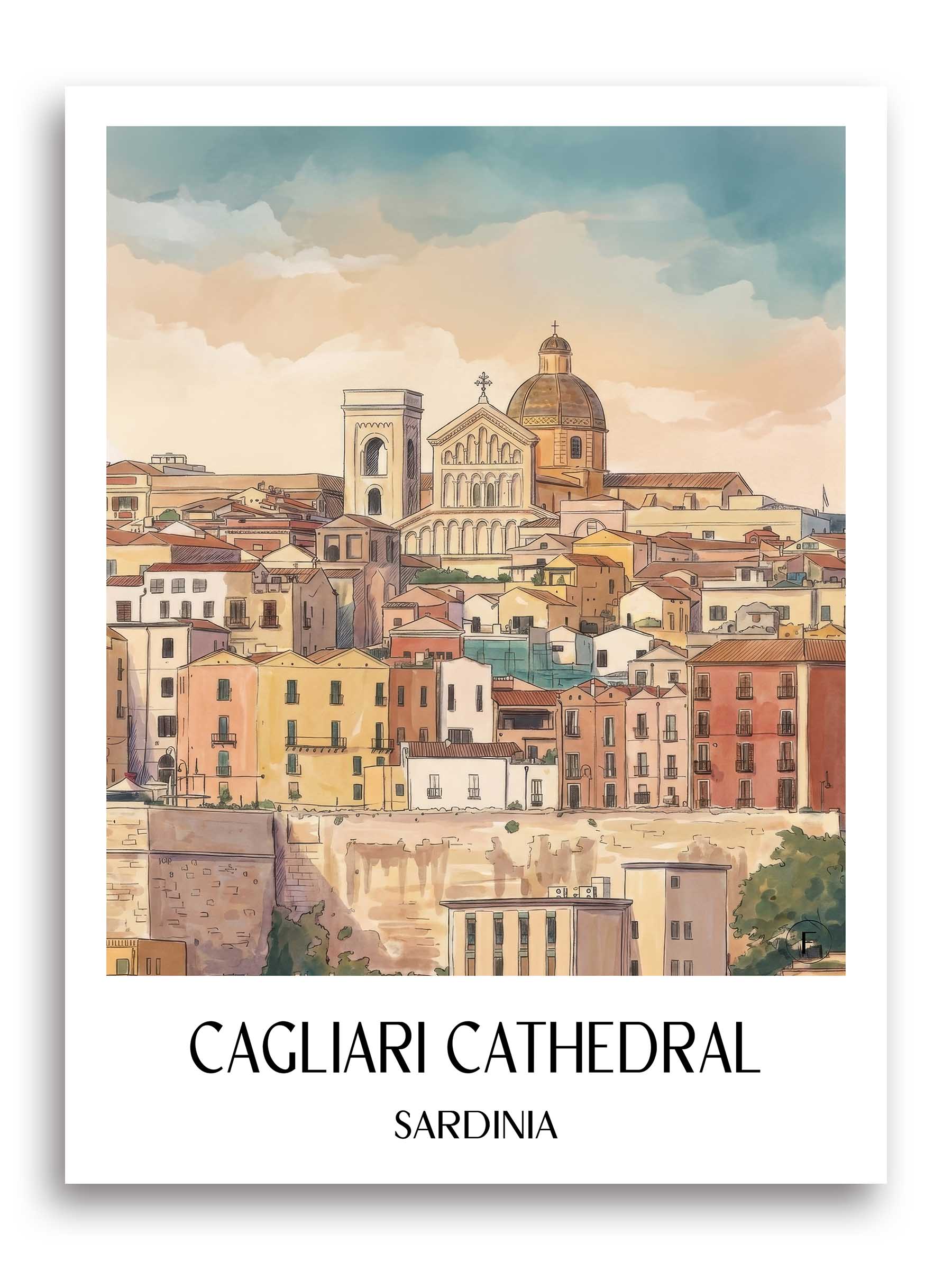 Kathedrale von Cagliari Poster - Sardinien - Italien Kunstdruck - Aquarell von A4 bis A1